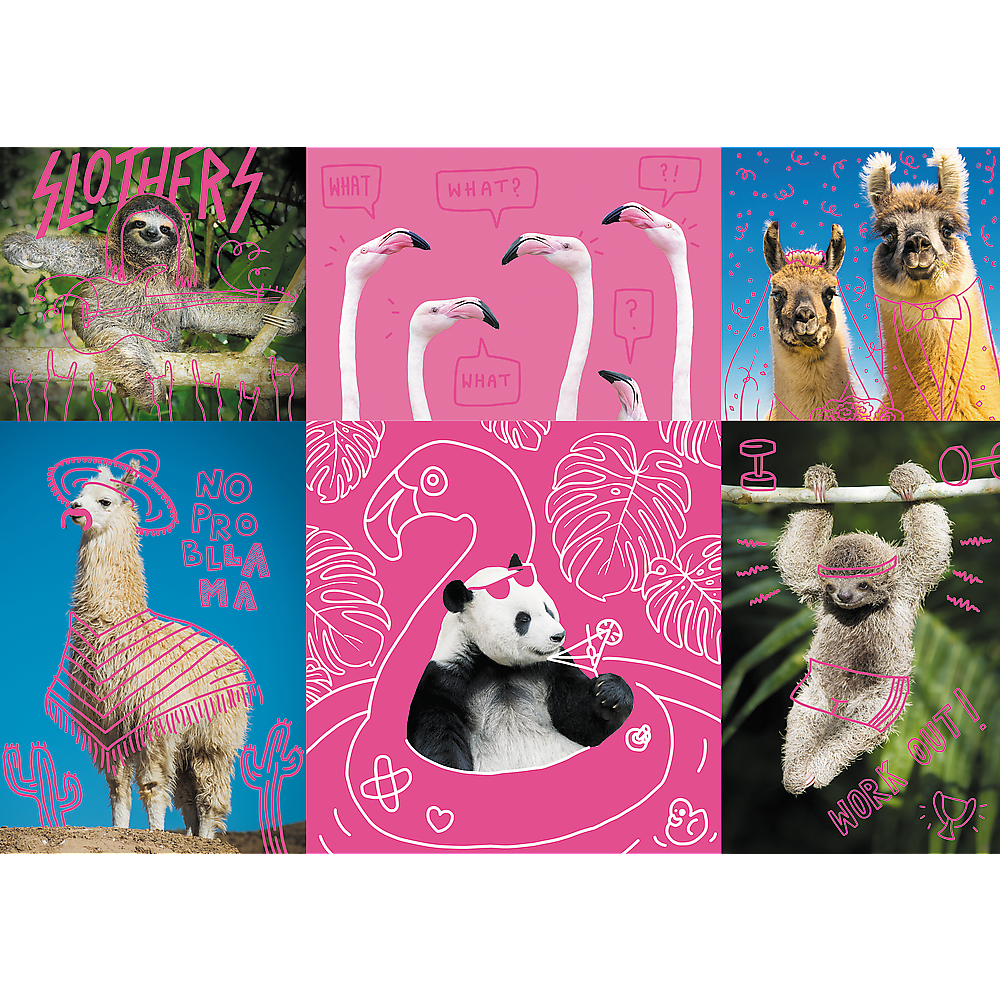1000 Piece Jigsaw Puzzles, Crazy Animals, Silly Animals, Panda, Llama, Sloth, Flamingo, Adult Puzzles, Trefl 10594 Bridge Toys - Premium Jigsaw Puzzles