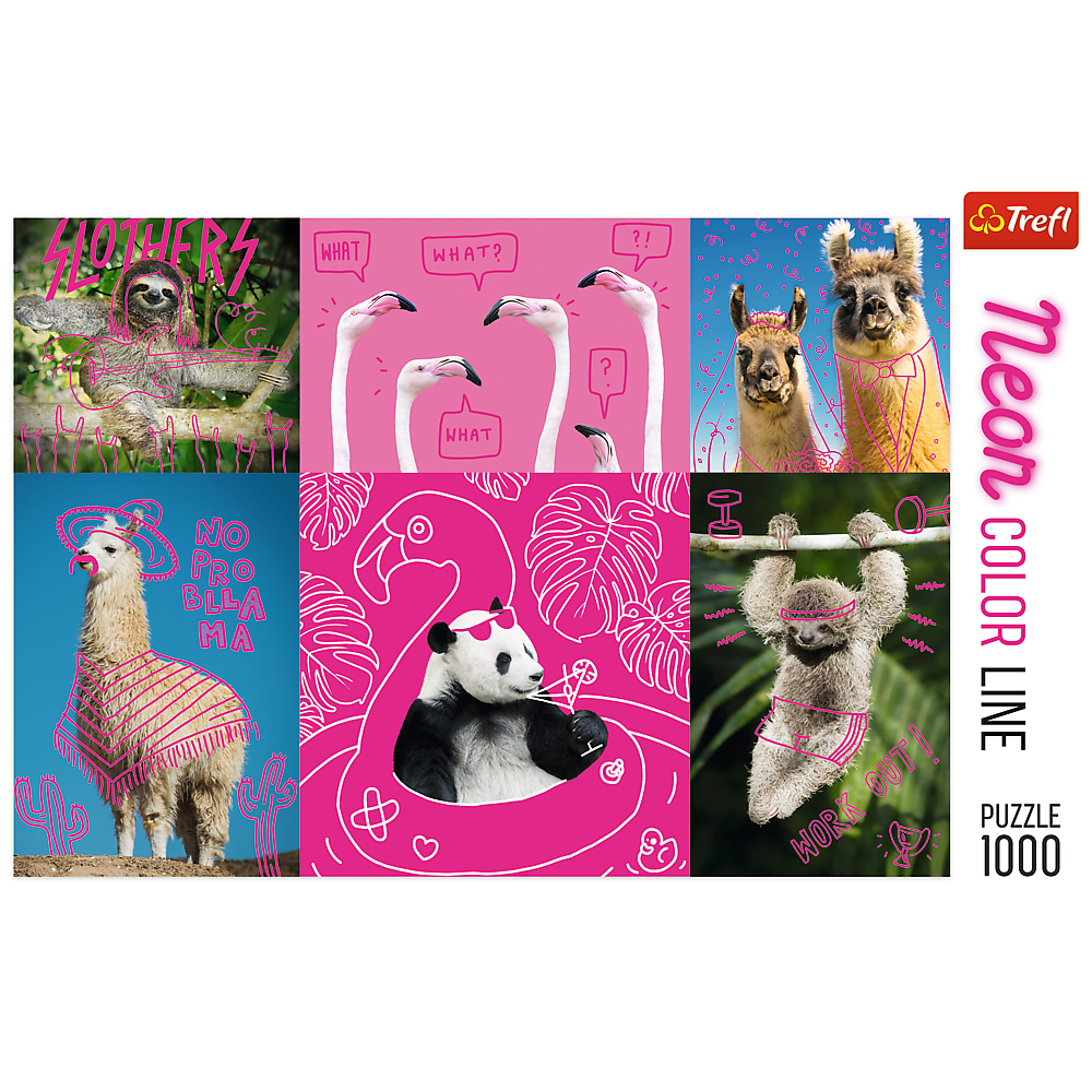 1000 Piece Jigsaw Puzzles, Crazy Animals, Silly Animals, Panda, Llama, Sloth, Flamingo, Adult Puzzles, Trefl 10594 Bridge Toys - Premium Jigsaw Puzzles