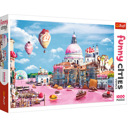 1000 Piece Jigsaw Puzzles, Funny Cities, Sweets in Venice, Colorful Puzzle of Venice with sweets, Adult Puzzles, Trefl 10598 Bridge Toys - Premium Jigsaw Puzzles
