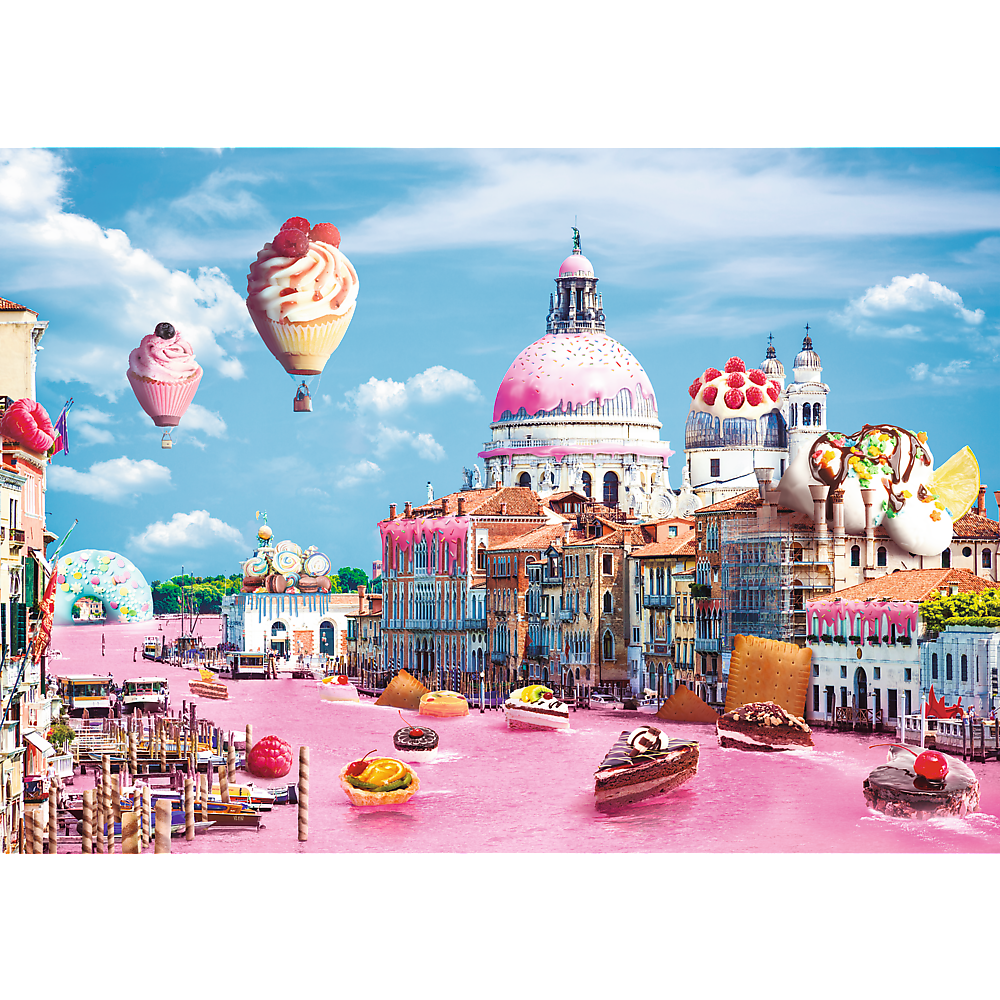 1000 Piece Jigsaw Puzzles, Funny Cities, Sweets in Venice, Colorful Puzzle of Venice with sweets, Adult Puzzles, Trefl 10598 Bridge Toys - Premium Jigsaw Puzzles
