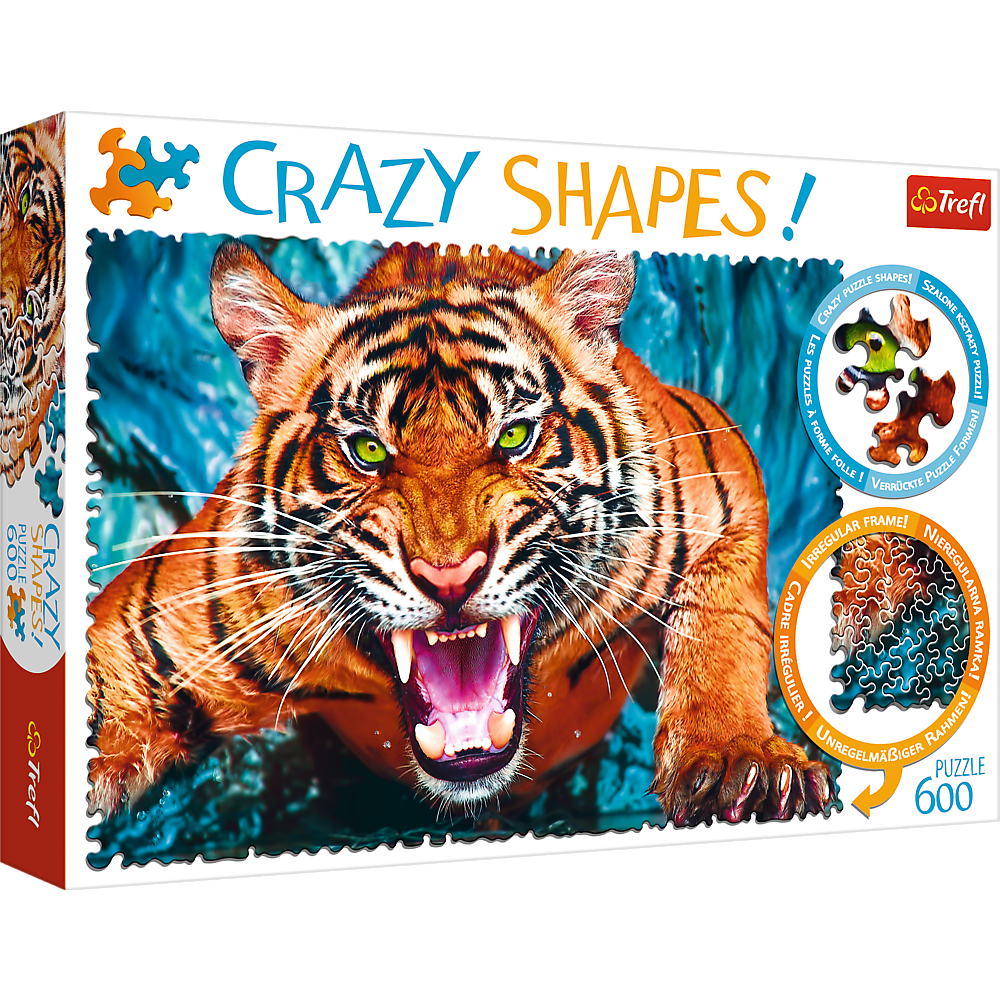 Crazy Shape 600 Piece Jigsaw Puzzles, Facing a Tiger, Animal Puzzle with Tiger, Adult Puzzles, Trefl 11110 Bridge Toys - Premium Jigsaw Puzzles