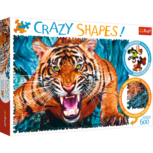 Crazy Shape 600 Piece Jigsaw Puzzles, Facing a Tiger, Animal Puzzle with Tiger, Adult Puzzles, Trefl 11110 Bridge Toys - Premium Jigsaw Puzzles