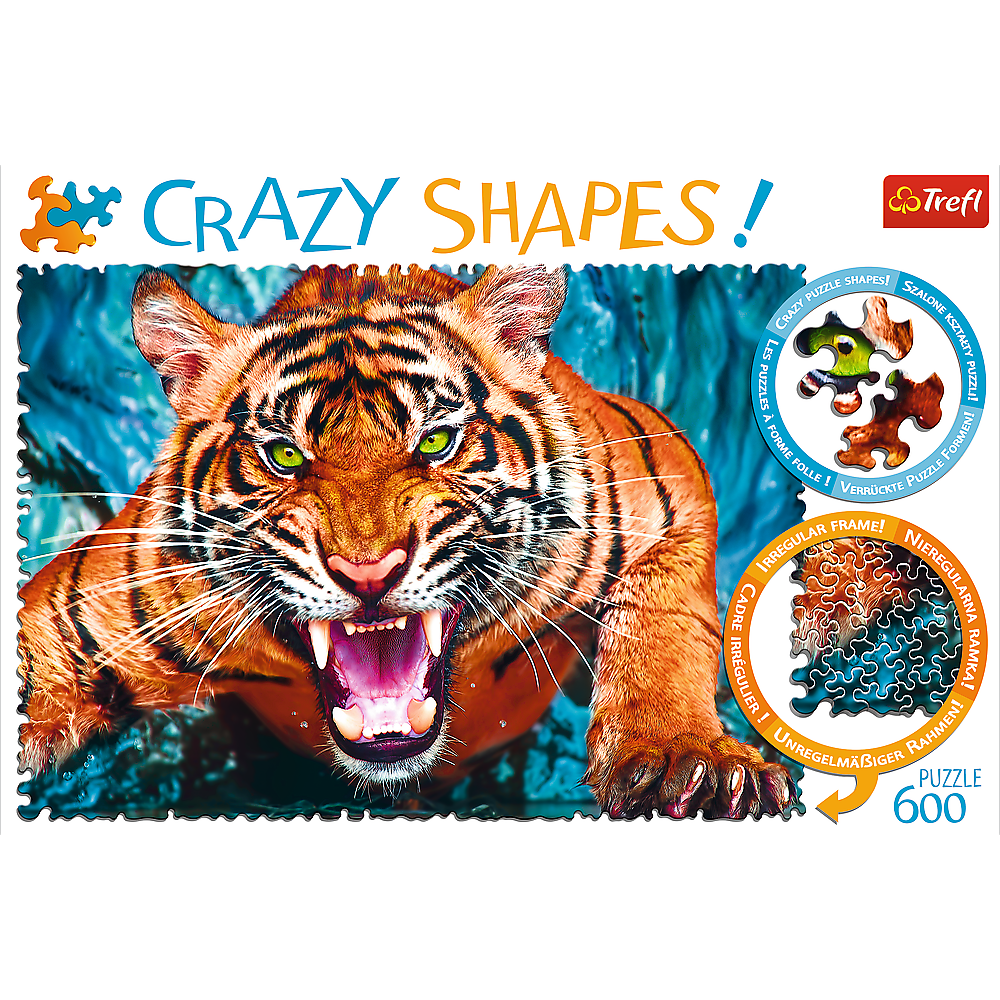 Crazy Shape 600 Piece Jigsaw Puzzles, Facing a Tiger, Animal Puzzle with Tiger, Adult Puzzles, Trefl 11110 Bridge Toys - Premium Jigsaw Puzzles
