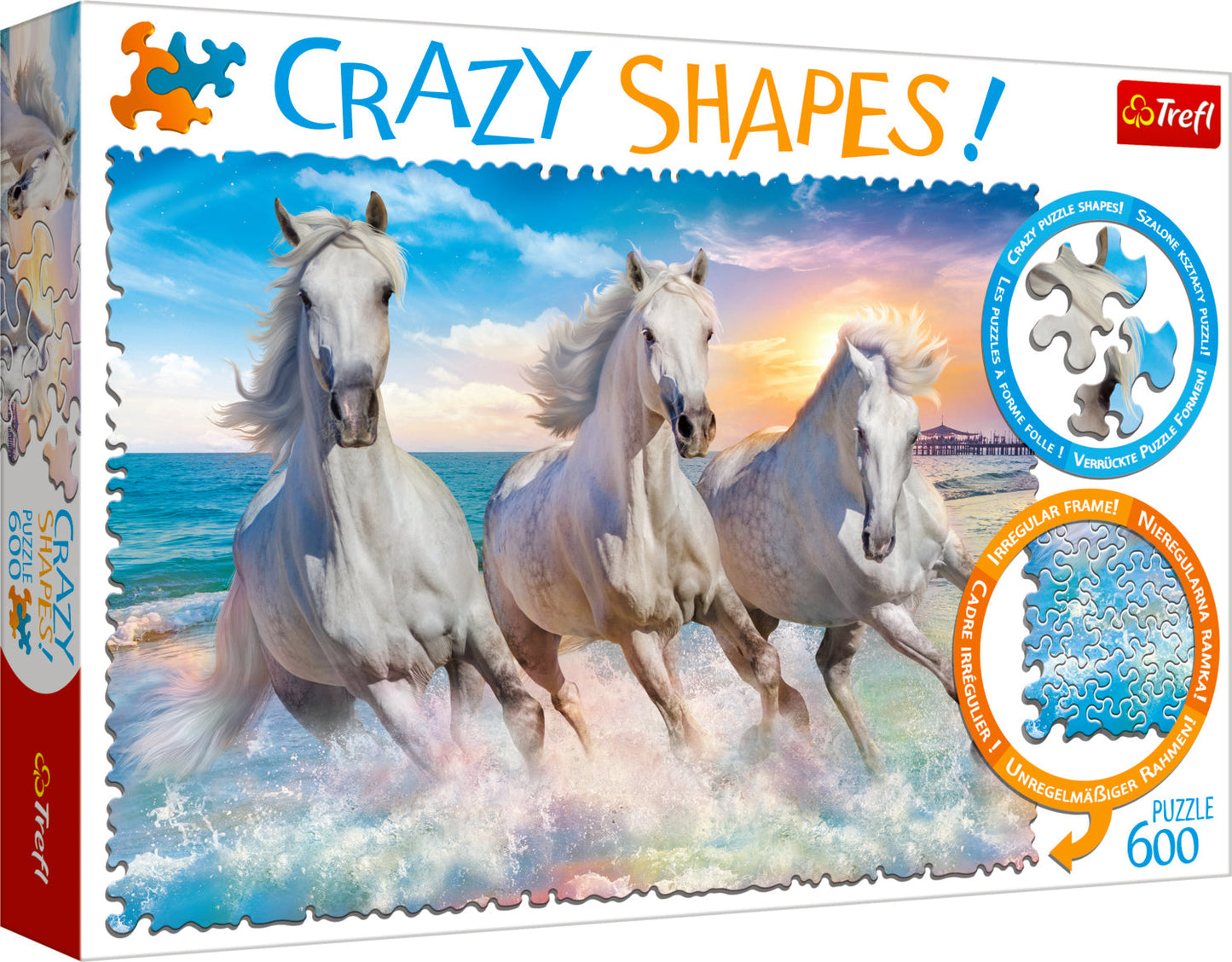 Crazy Shape 600 Piece Jigsaw Puzzles, Horses Gallop Among The Waves, Stallions, Beach, Adult Puzzles, Trefl 11111 Bridge Toys - Premium Jigsaw Puzzles