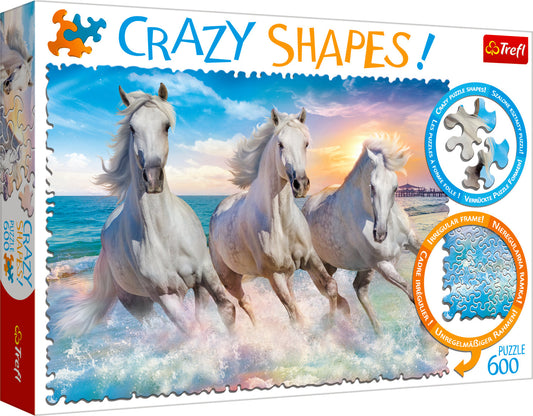 Crazy Shape 600 Piece Jigsaw Puzzles, Horses Gallop Among The Waves, Stallions, Beach, Adult Puzzles, Trefl 11111 Bridge Toys - Premium Jigsaw Puzzles