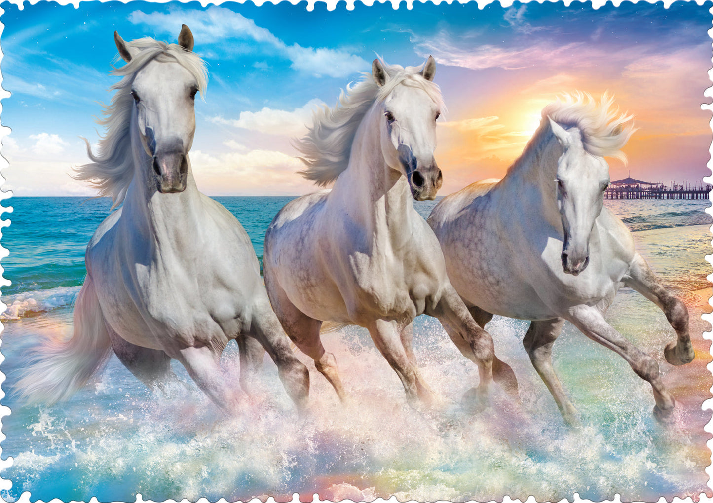 Crazy Shape 600 Piece Jigsaw Puzzles, Horses Gallop Among The Waves, Stallions, Beach, Adult Puzzles, Trefl 11111 Bridge Toys - Premium Jigsaw Puzzles