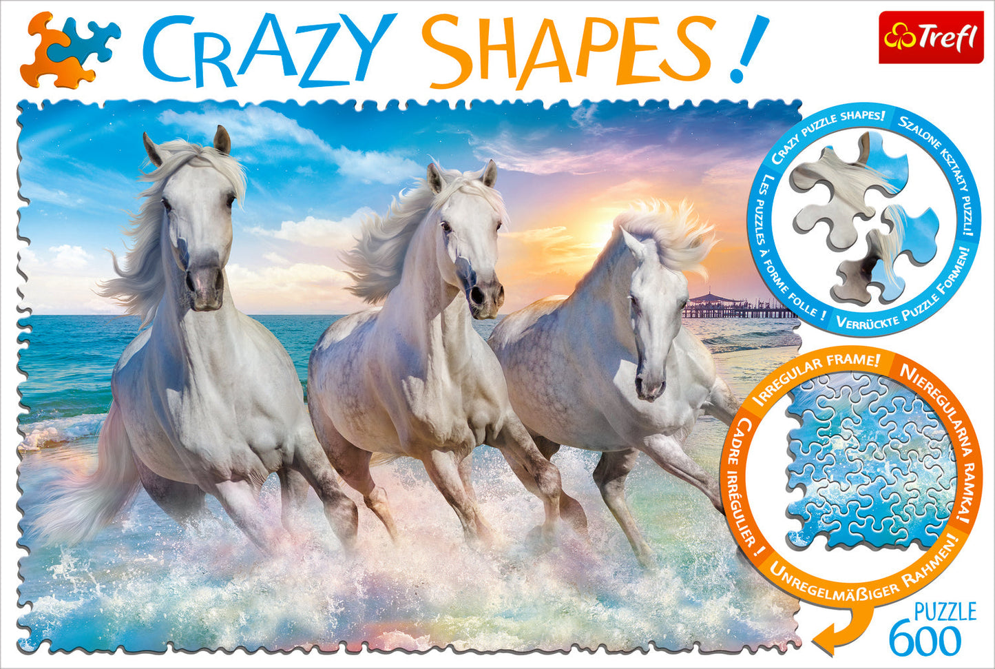Crazy Shape 600 Piece Jigsaw Puzzles, Horses Gallop Among The Waves, Stallions, Beach, Adult Puzzles, Trefl 11111 Bridge Toys - Premium Jigsaw Puzzles