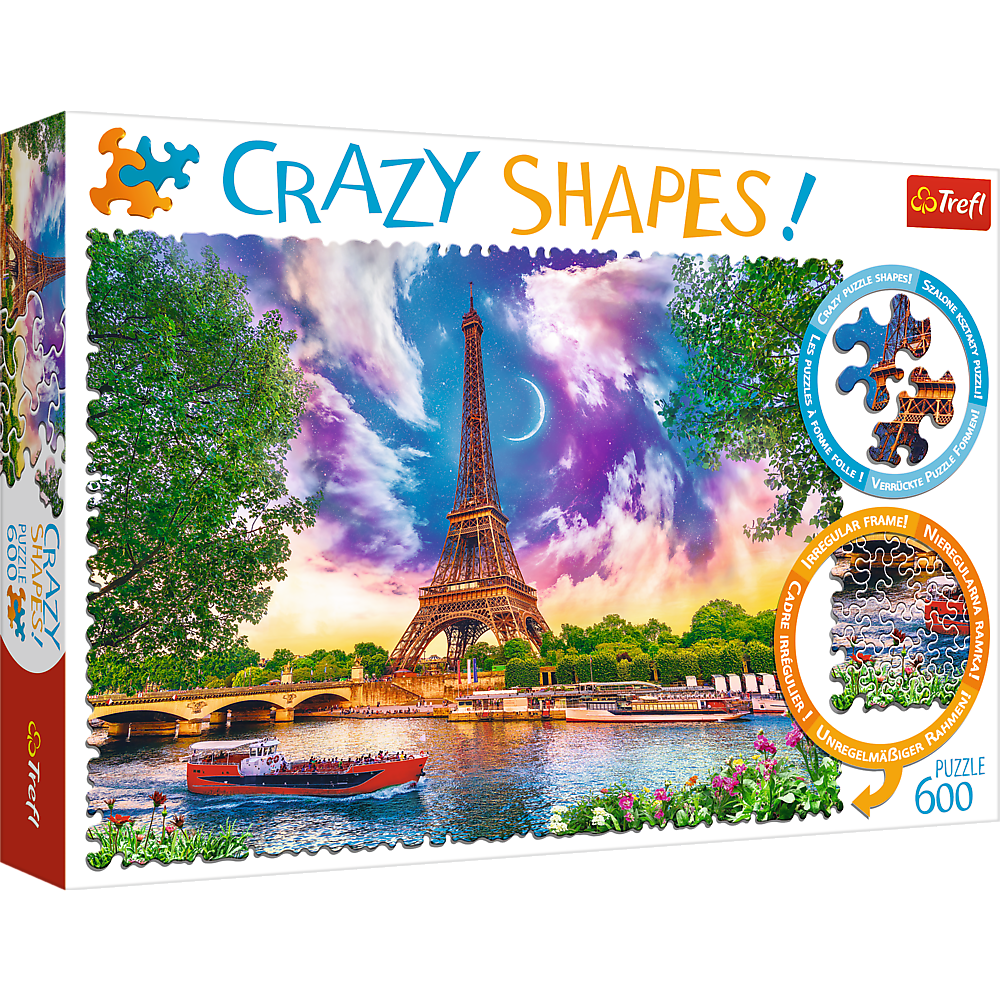 Crazy Shape 600 Piece Jigsaw Puzzles, Sky Over Paris, Puzzle of France, Eiffel Tower and French Cityscape, Adult Puzzles, Trefl 11115 Bridge Toys - Premium Jigsaw Puzzles