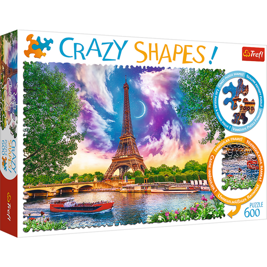 Crazy Shape 600 Piece Jigsaw Puzzles, Sky Over Paris, Puzzle of France, Eiffel Tower and French Cityscape, Adult Puzzles, Trefl 11115 Bridge Toys - Premium Jigsaw Puzzles