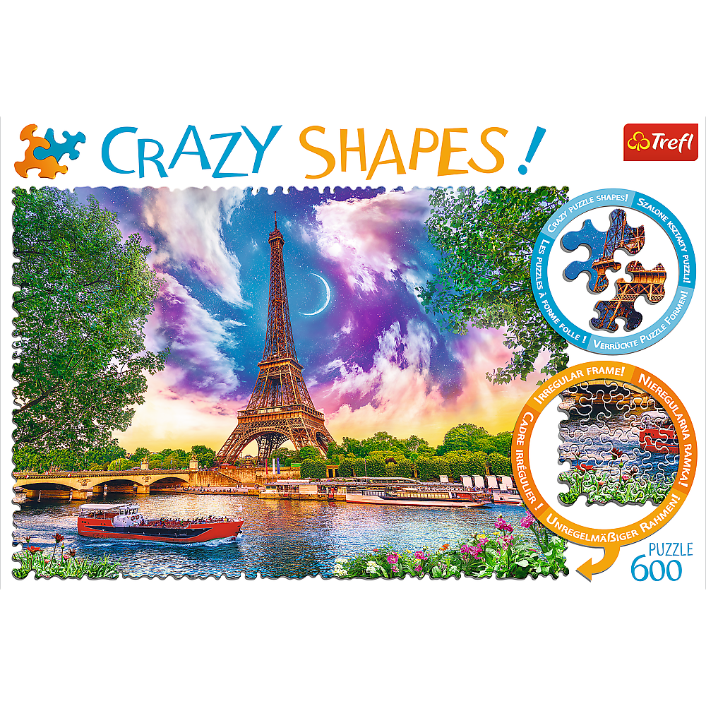 Crazy Shape 600 Piece Jigsaw Puzzles, Sky Over Paris, Puzzle of France, Eiffel Tower and French Cityscape, Adult Puzzles, Trefl 11115 Bridge Toys - Premium Jigsaw Puzzles