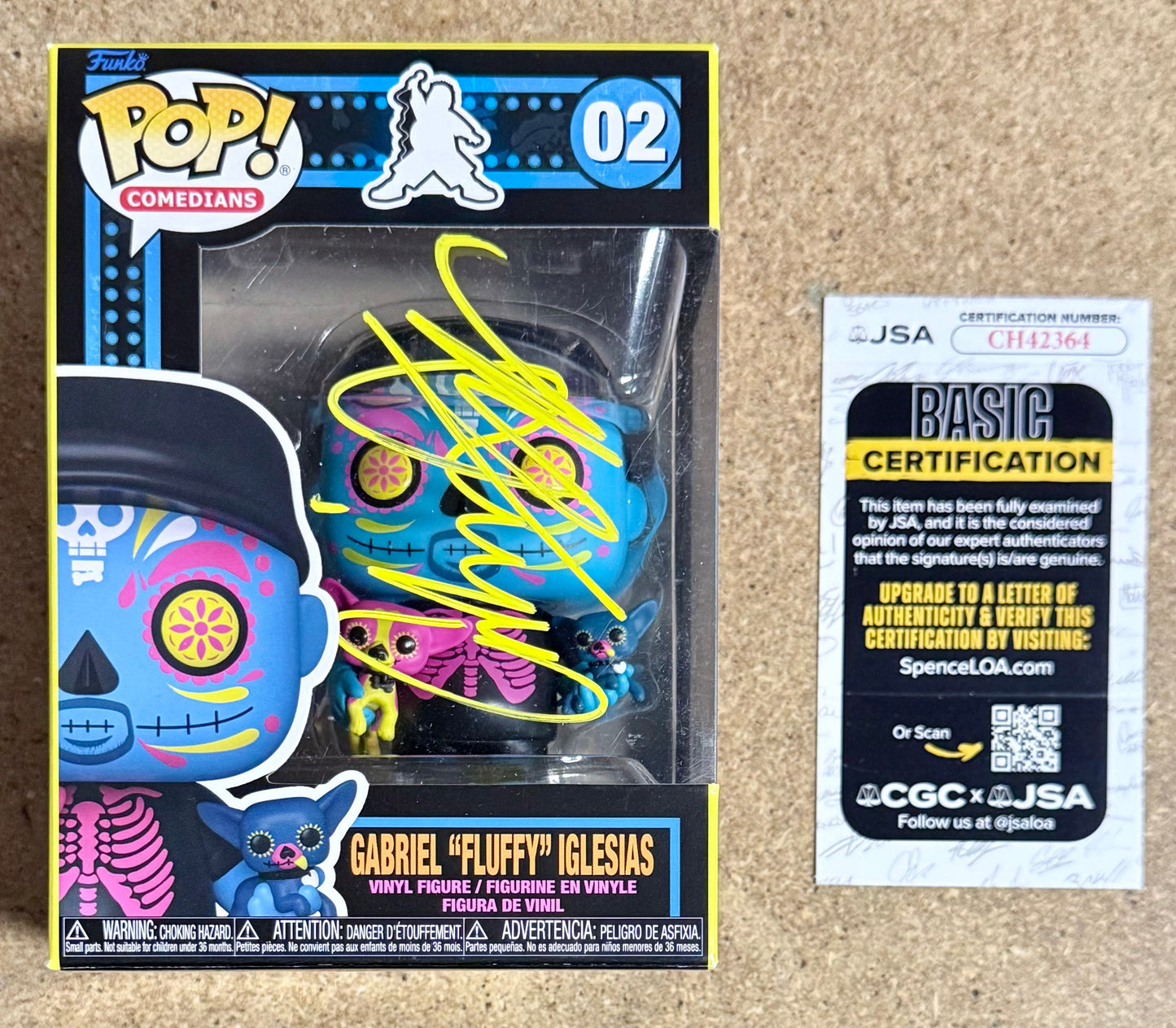 Gabriel “FLUFFY” Iglesias Signed BL Dia De Los Muertos Funko Pop! With JSA COA Mustang Comics