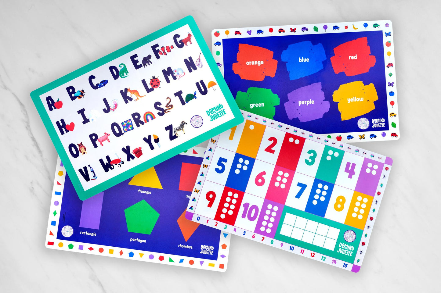 Educational Placemats: Alphabet, Numbers, Colors, Shapes Learning Bundle by Domino Juliette