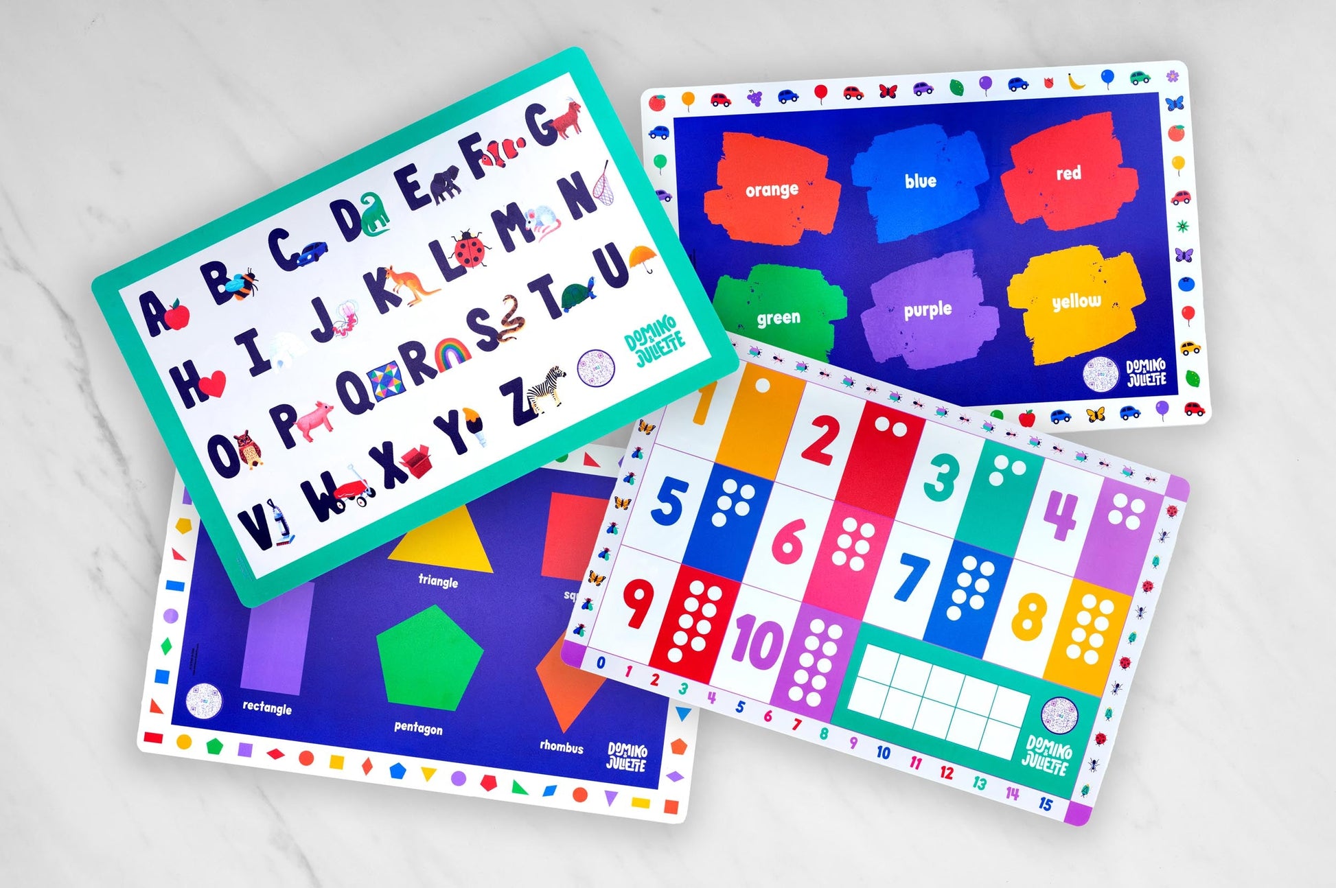 Educational Placemats: Alphabet, Numbers, Colors, Shapes Learning Bundle by Domino Juliette
