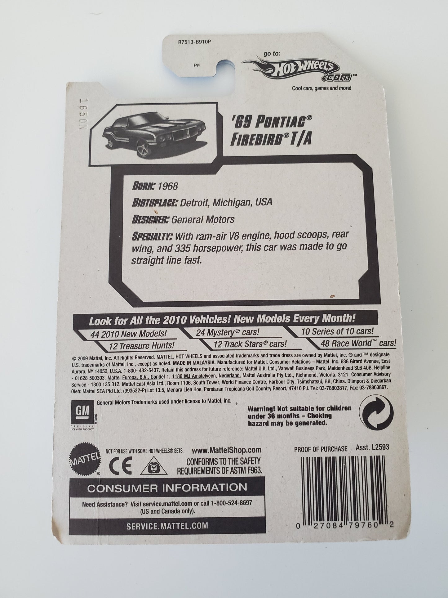2010 Hot Wheels '69 Pontiac Firebird Jeff's Diecast & Collectibles