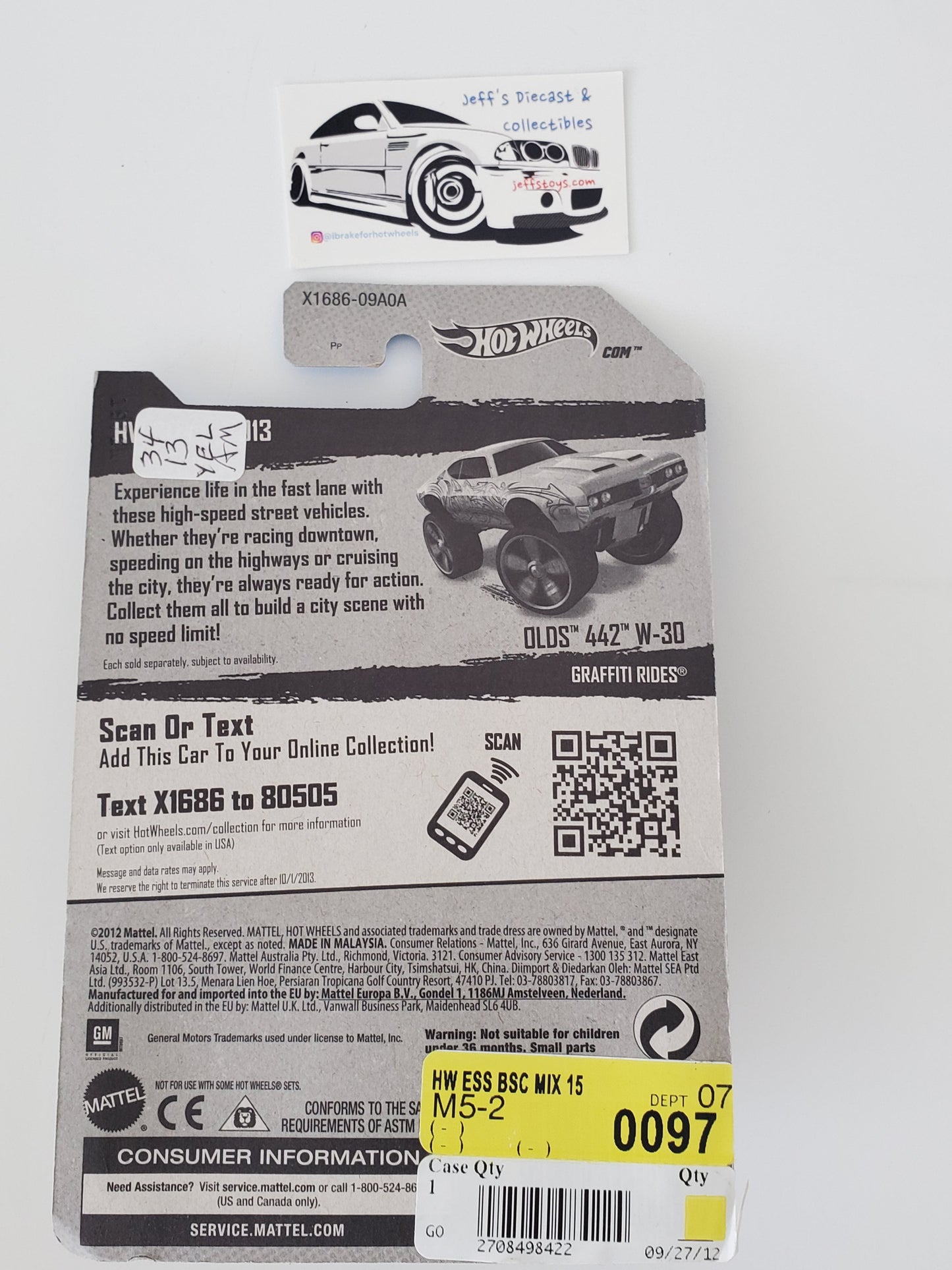 2013 Hot Wheels Olds 442 W-30 #34 Yellow Jeff's Diecast & Collectibles