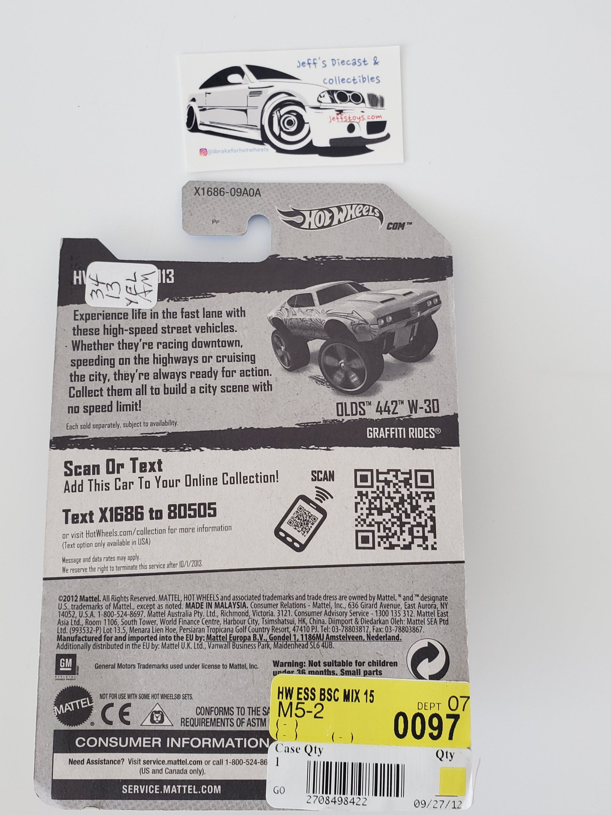 2013 Hot Wheels Olds 442 W-30 #34 Yellow Jeff's Diecast & Collectibles