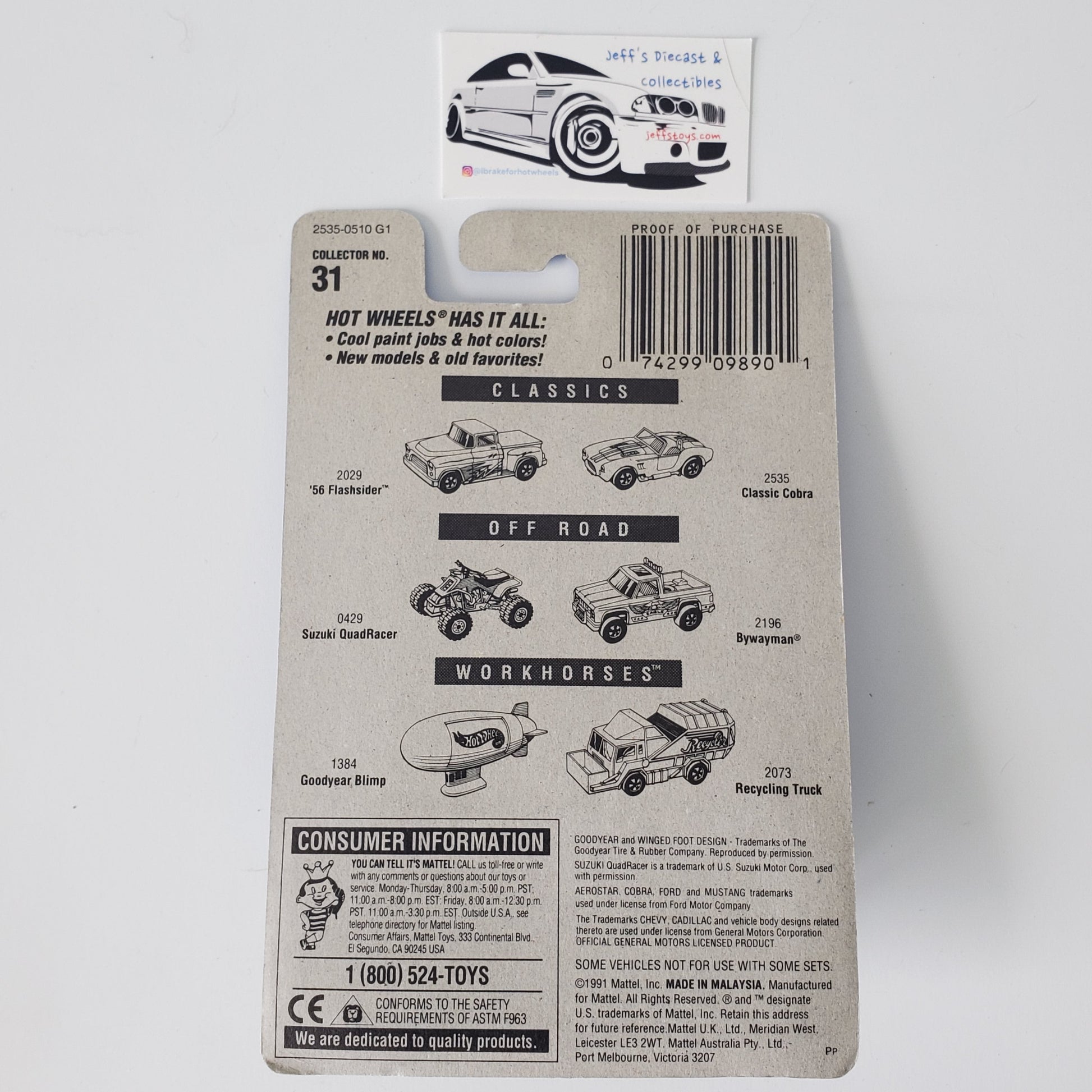 1991 Hot Wheels Classic Cobra #31 Jeff's Diecast & Collectibles