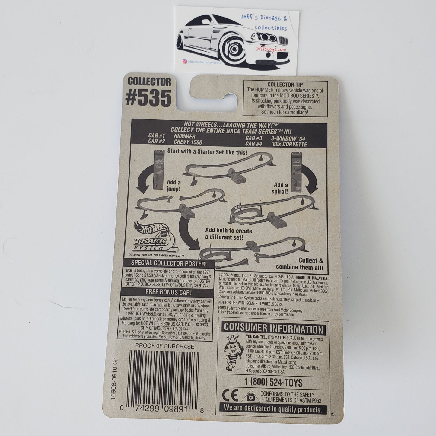 1996 Hot Wheels '34 Ford 3-Window #535 Race Team Series Jeff's Diecast & Collectibles