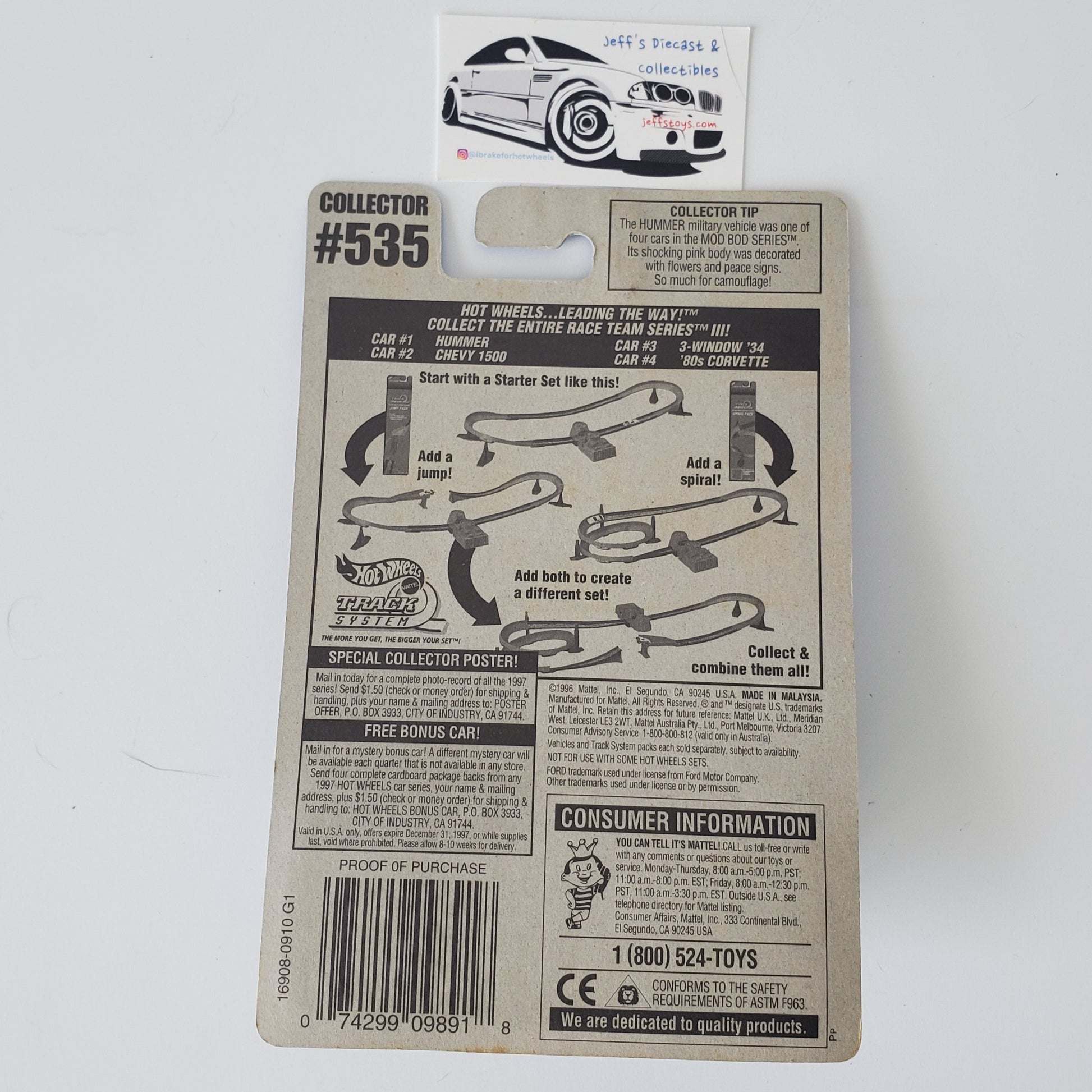 1996 Hot Wheels '34 Ford 3-Window #535 Race Team Series Jeff's Diecast & Collectibles