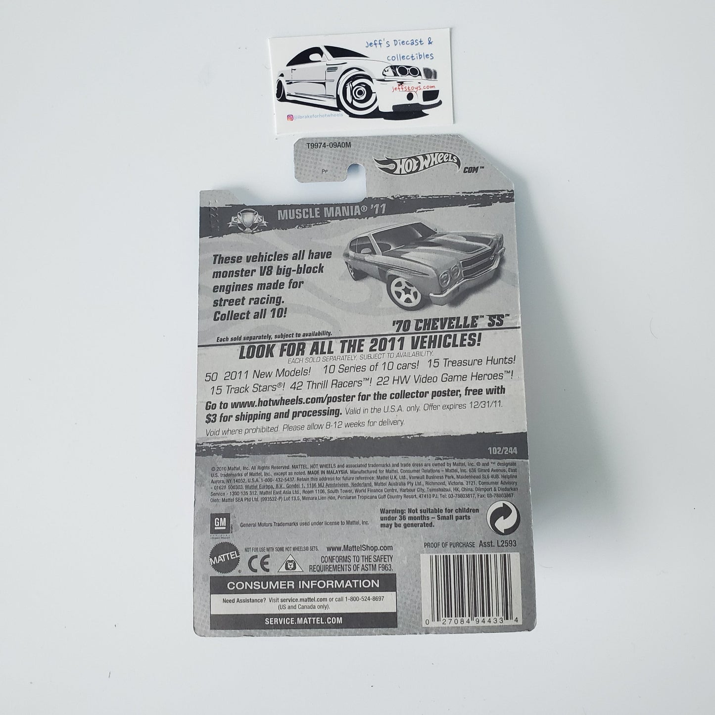 2011 Hot Wheels '70 Chevy Chevelle SS #102 Orange Jeff's Diecast & Collectibles