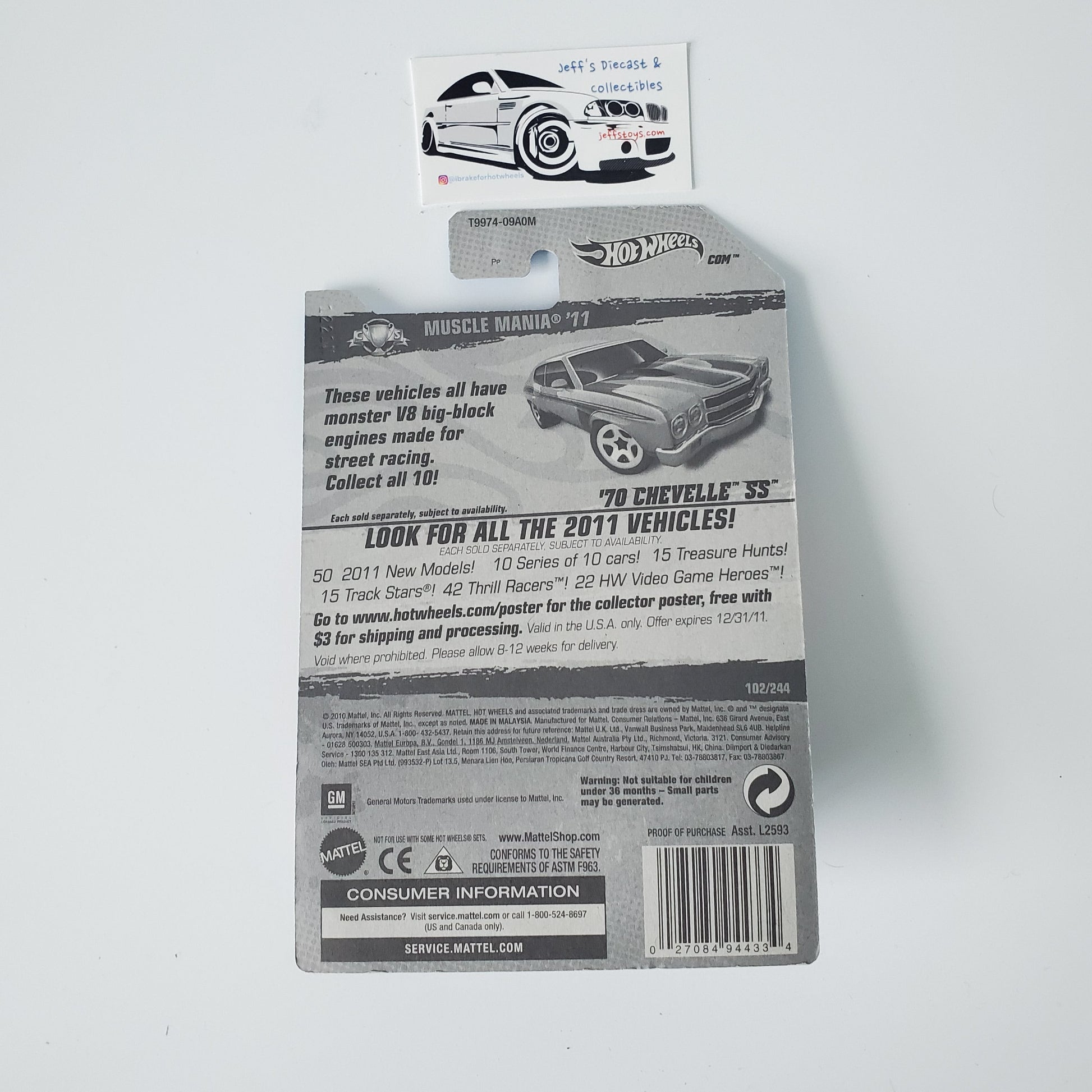 2011 Hot Wheels '70 Chevy Chevelle SS #102 Orange Jeff's Diecast & Collectibles