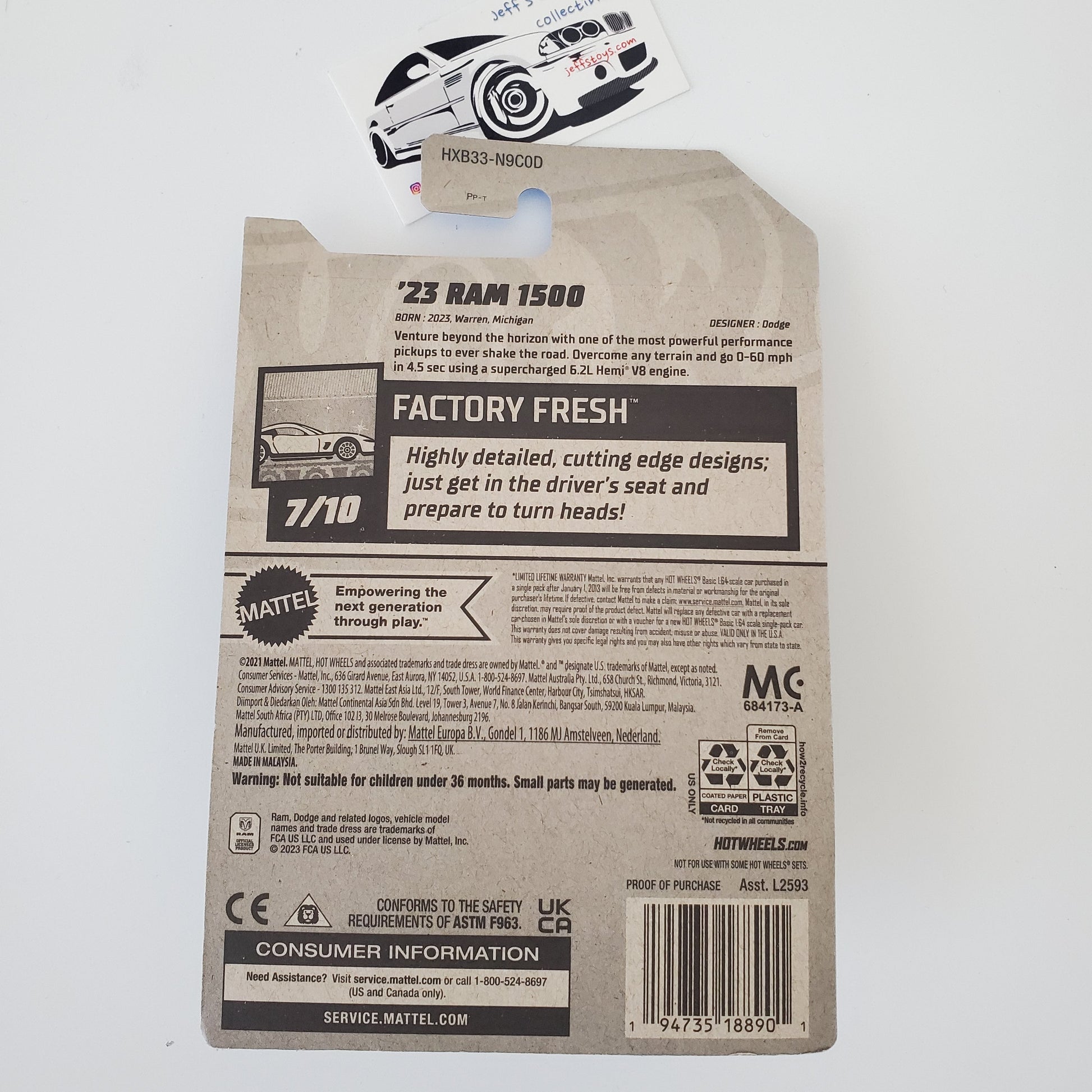 2024 Hot Wheels '23 Dodge Ram #97 Jeff's Diecast & Collectibles