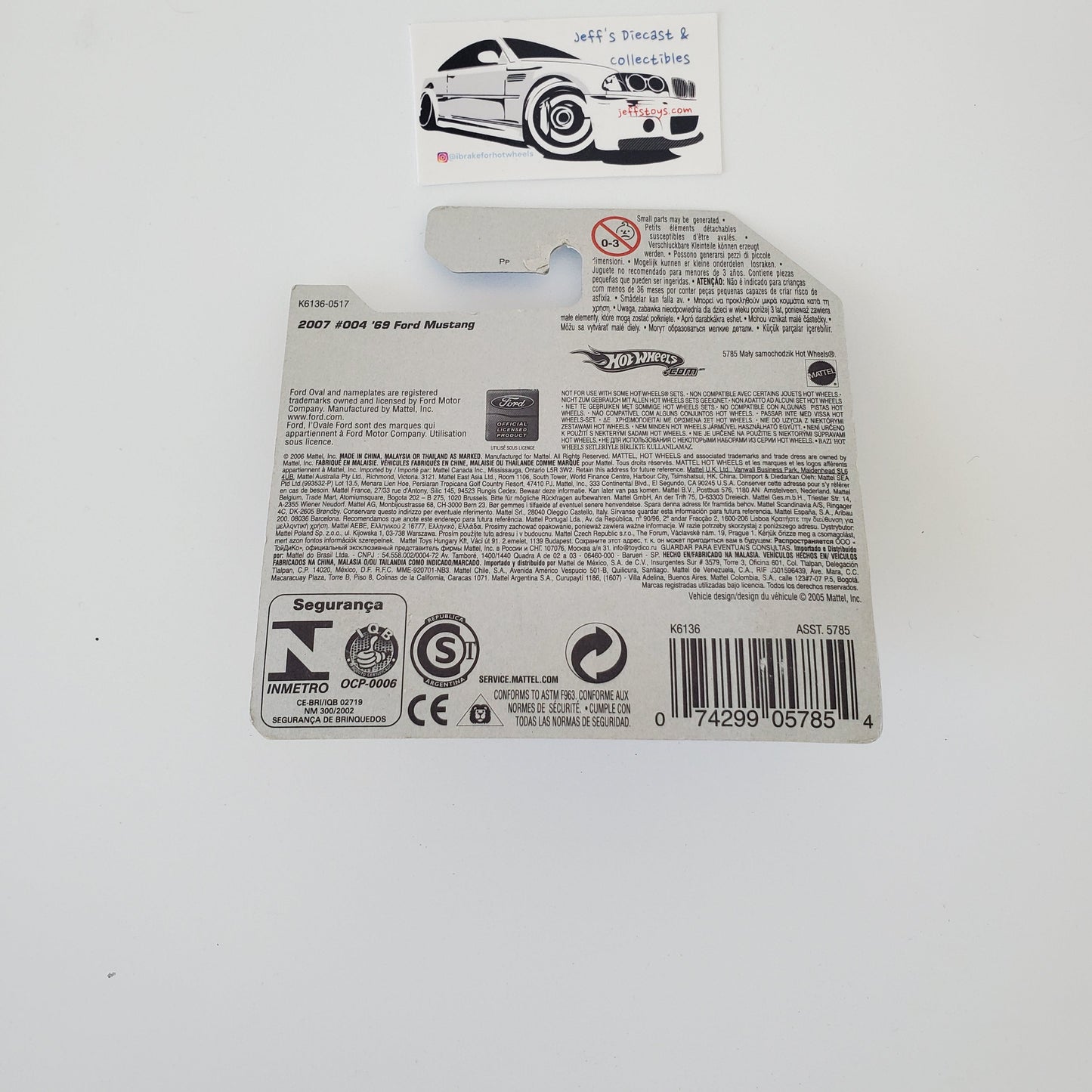 2007 Hot Wheels '69 Ford Mustang #4 Yellow Short Card Jeff's Diecast & Collectibles