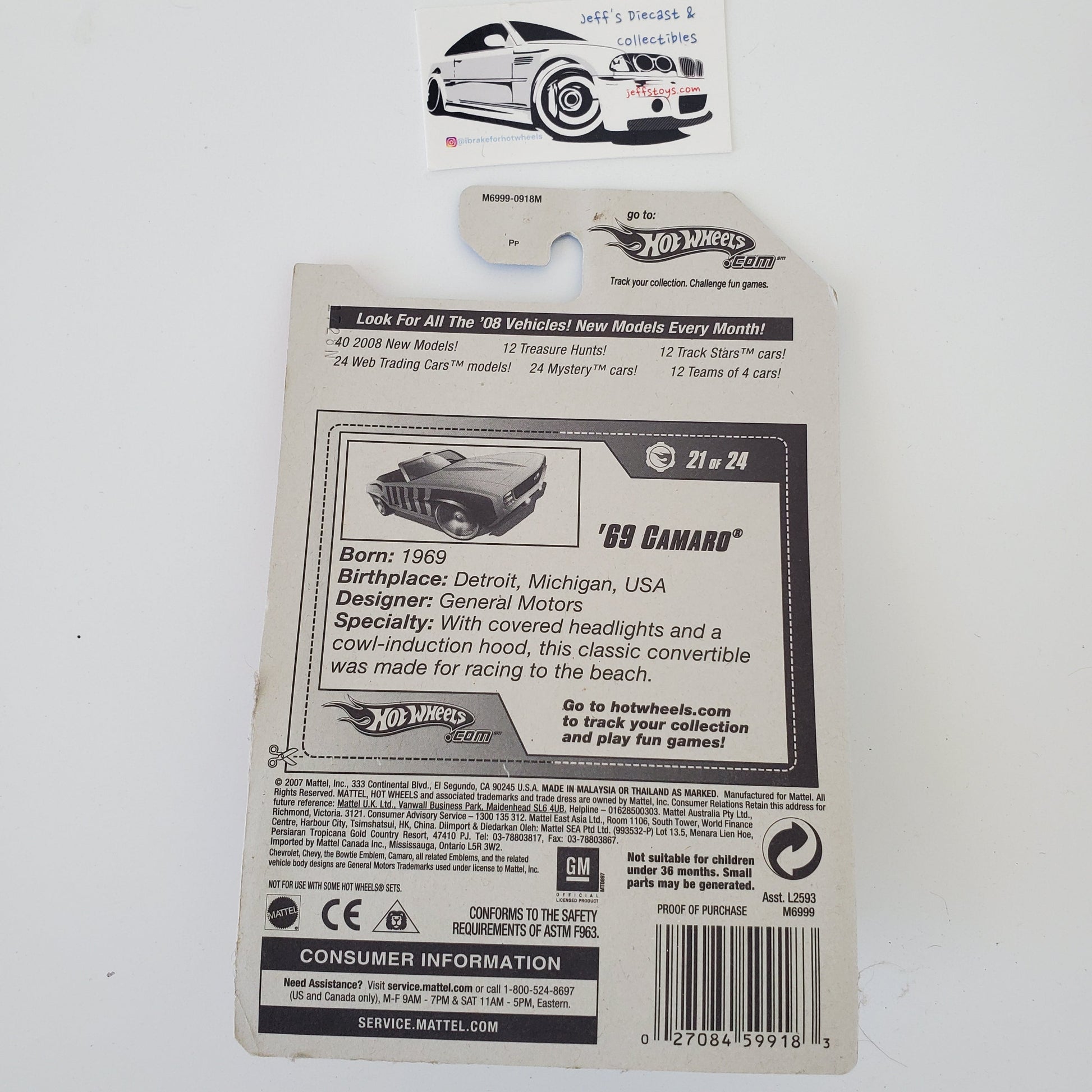 2008 Hot Wheels '69 Camaro #97 Web Trading Jeff's Diecast & Collectibles