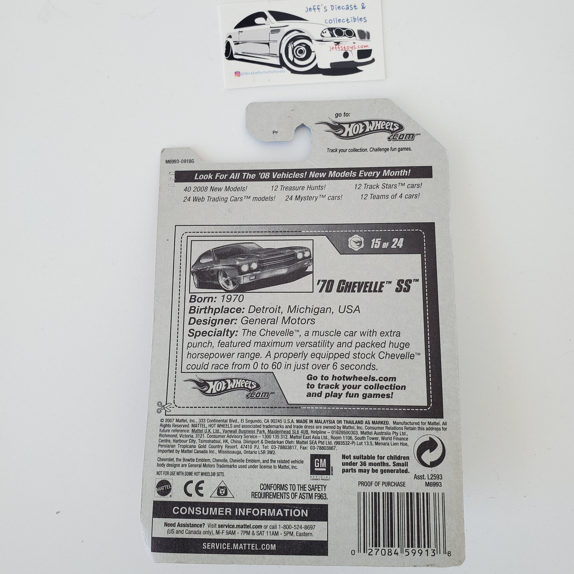 2008 Hot Wheels '70 Chevelle SS #91 Jeff's Diecast & Collectibles
