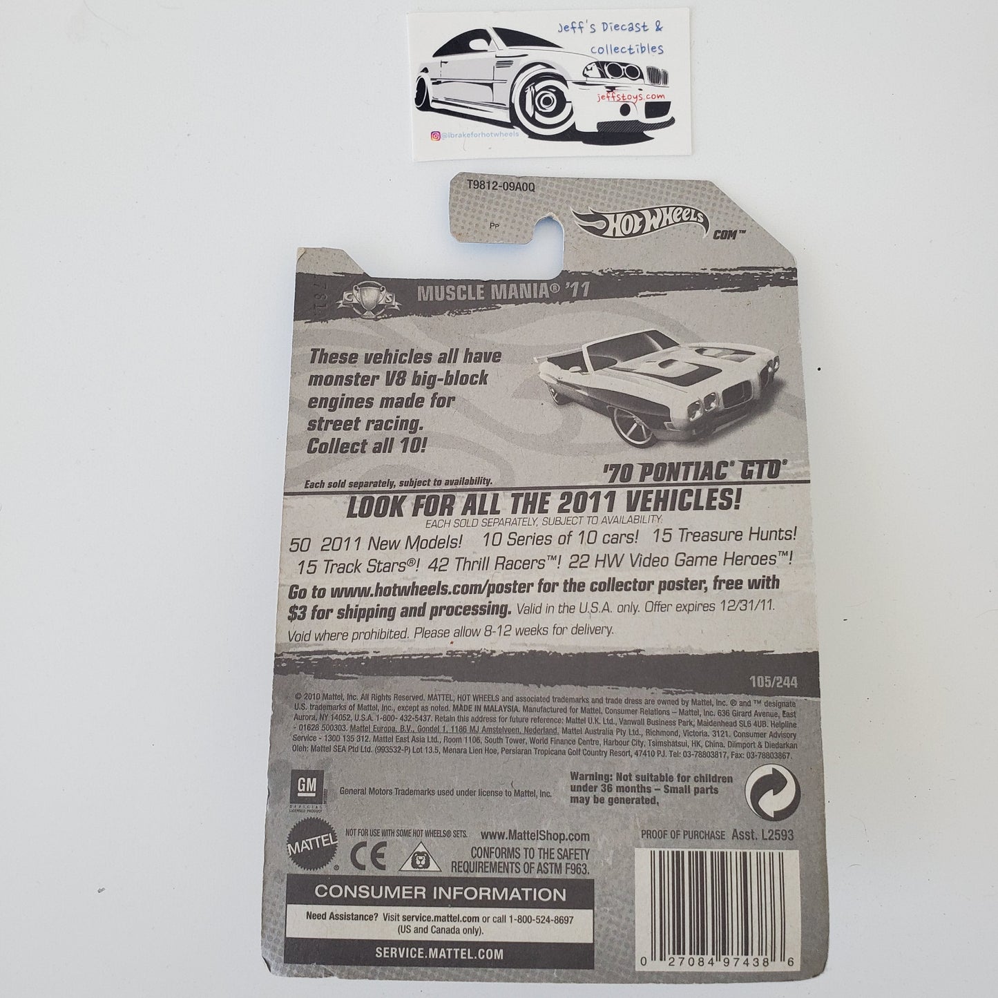 2011 Hot Wheels '70 Pontiac GTO #105 Jeff's Diecast & Collectibles