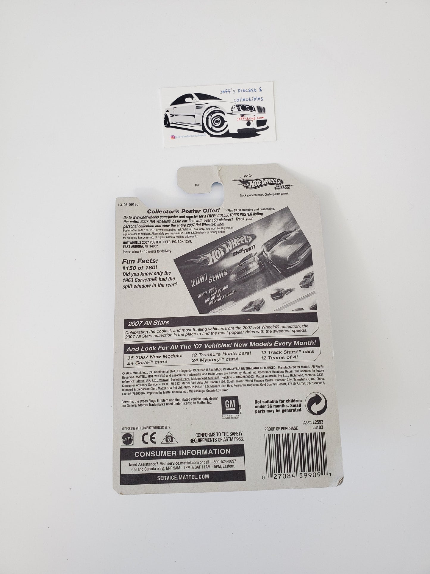 2007 Hot Wheels '63 Corvette #150 Jeff's Diecast & Collectibles
