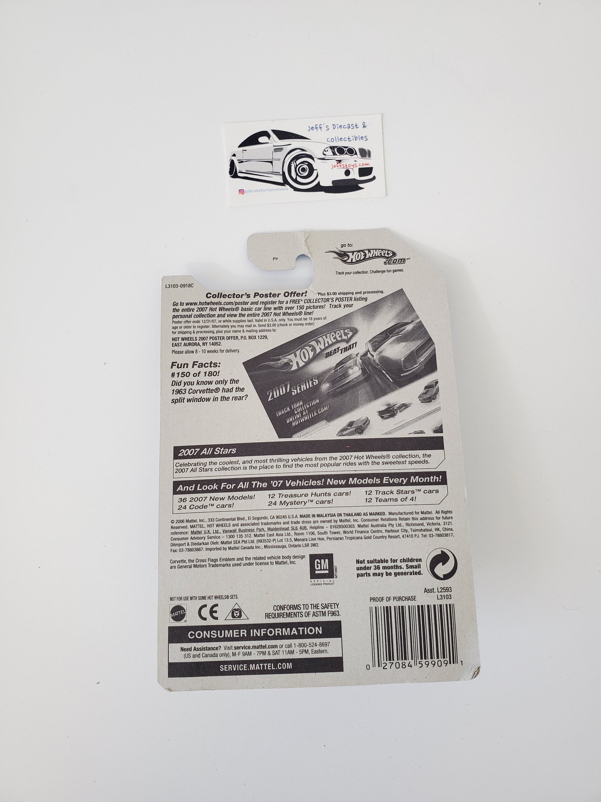 2007 Hot Wheels '63 Corvette #150 Jeff's Diecast & Collectibles