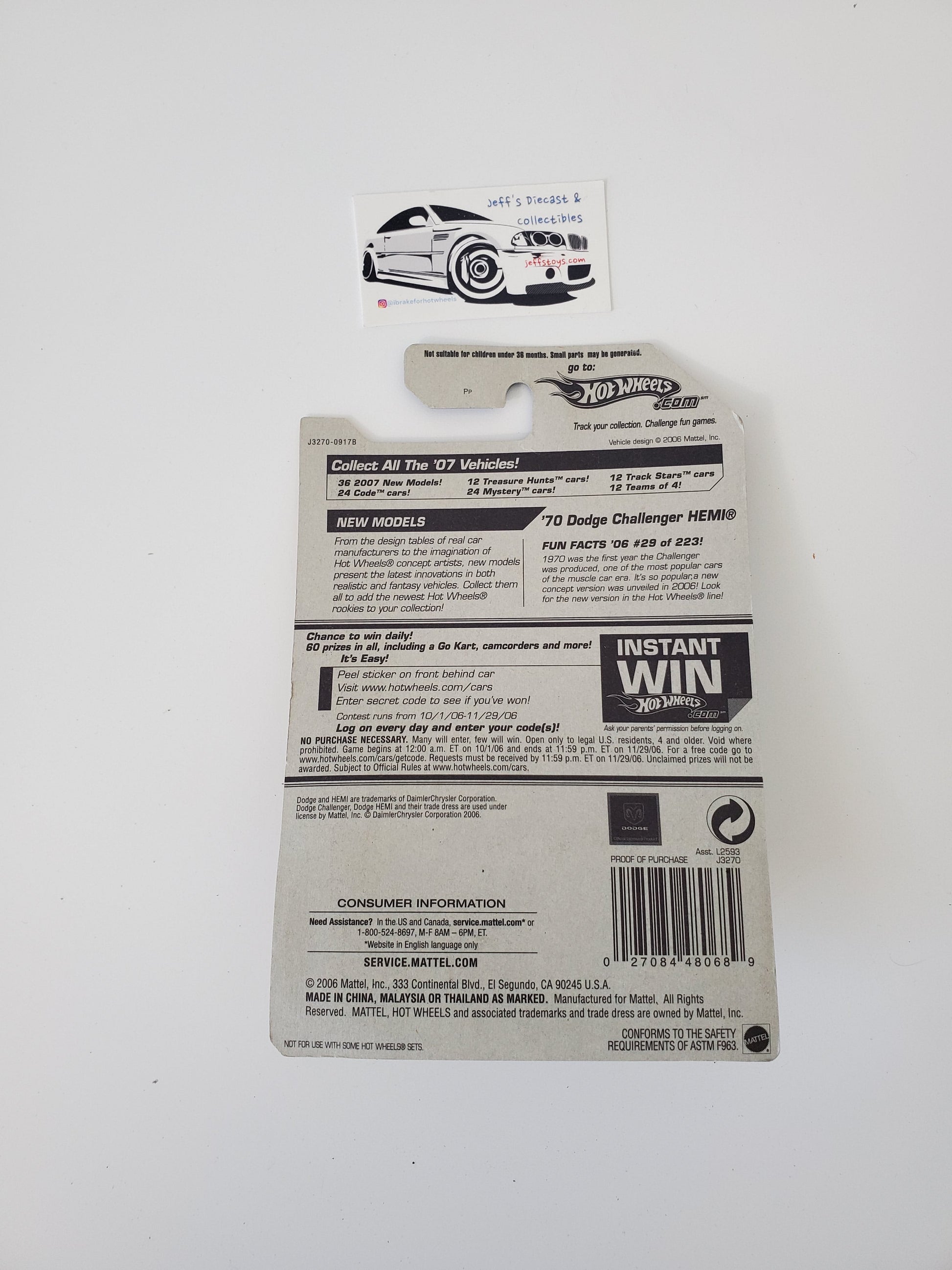 2007 Hot Wheels '70 Dodge Challenger Hemi #29 Jeff's Diecast & Collectibles