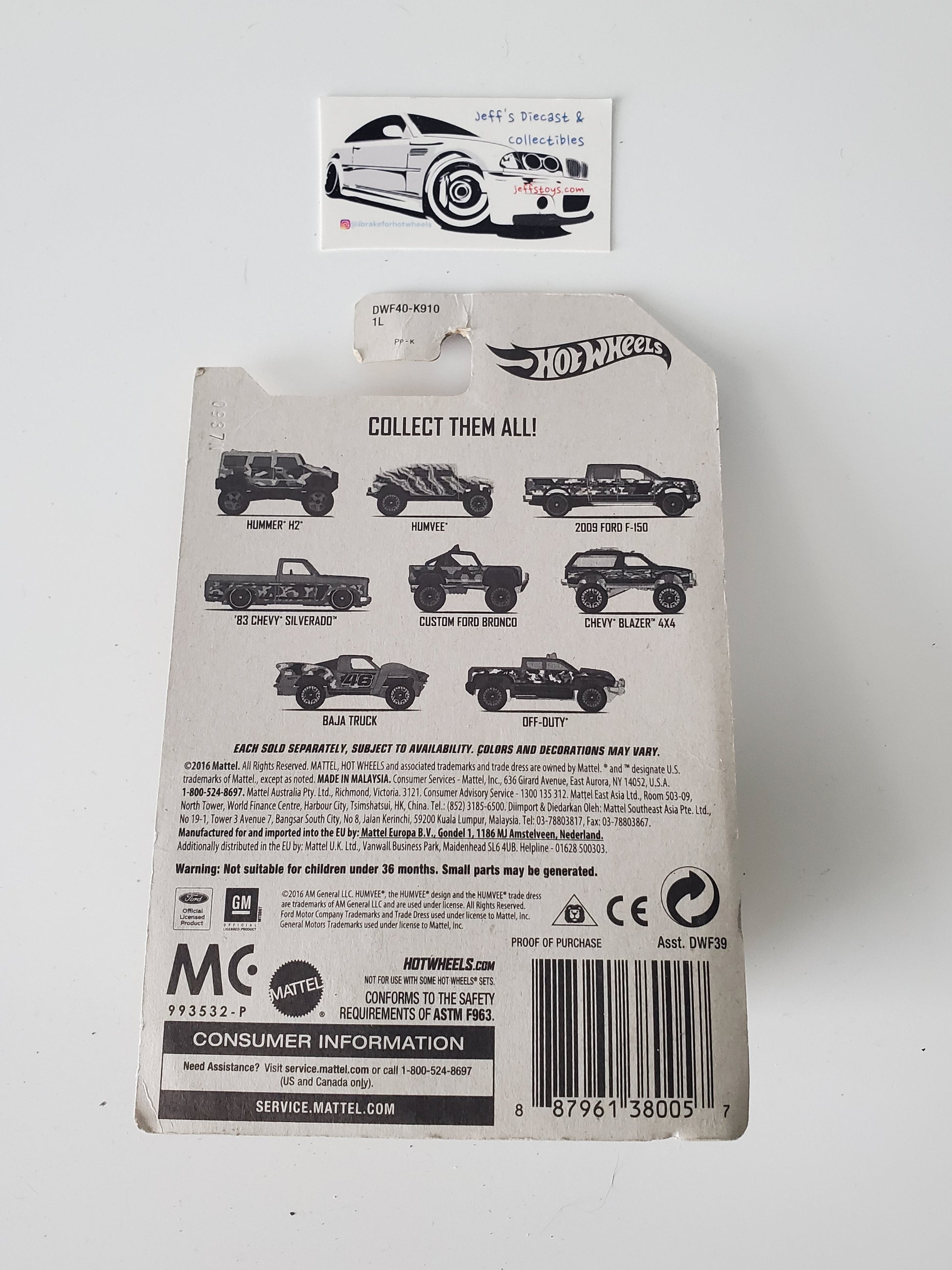 2017 Hot Wheels Camouflage Series Hummer H2 Jeff's Diecast & Collectibles