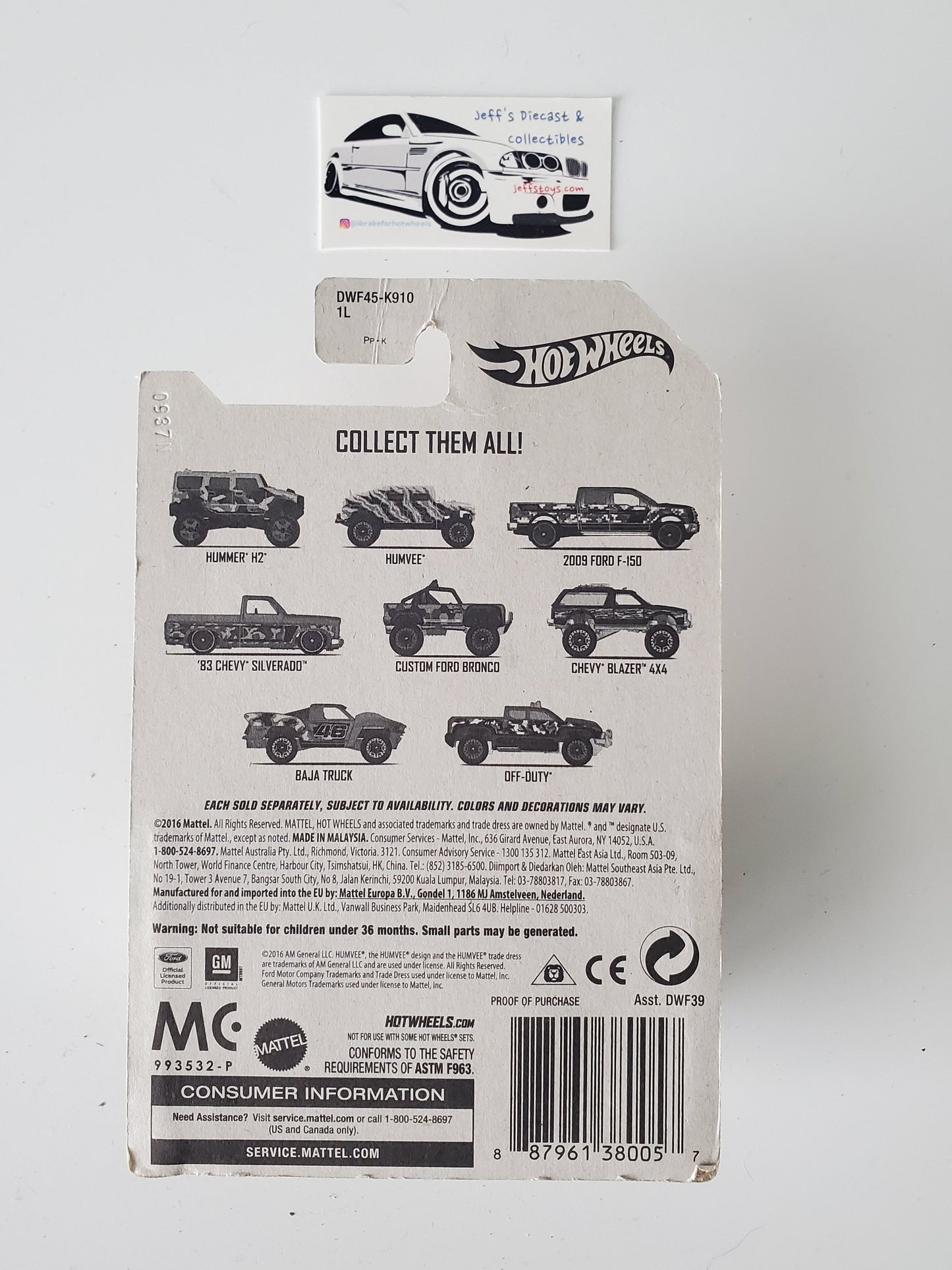 2017 Hot Wheels Camouflage Series Chevy Blazer 4x4 Jeff's Diecast & Collectibles