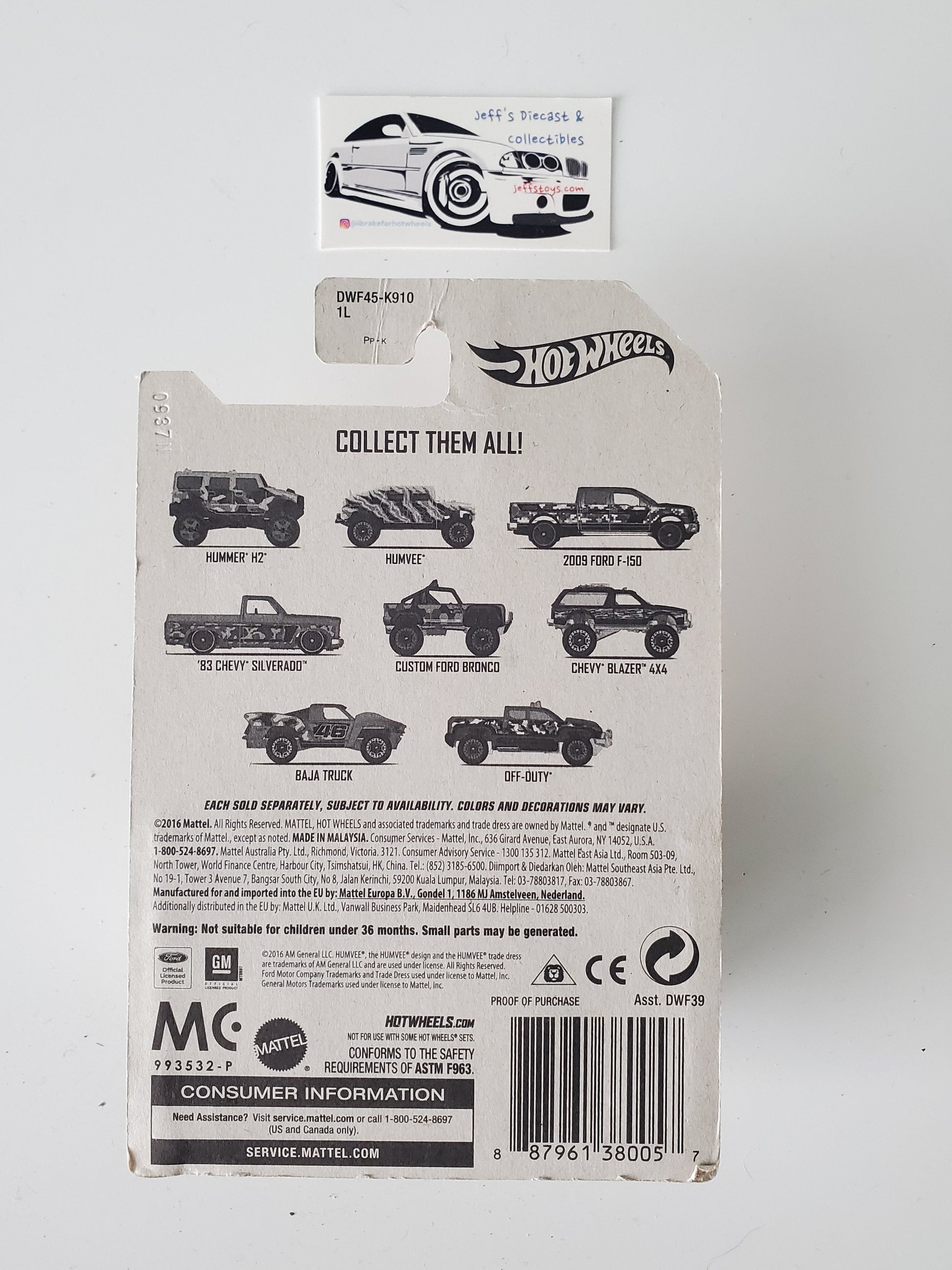 2017 Hot Wheels Camouflage Series Chevy Blazer 4x4 Jeff's Diecast & Collectibles