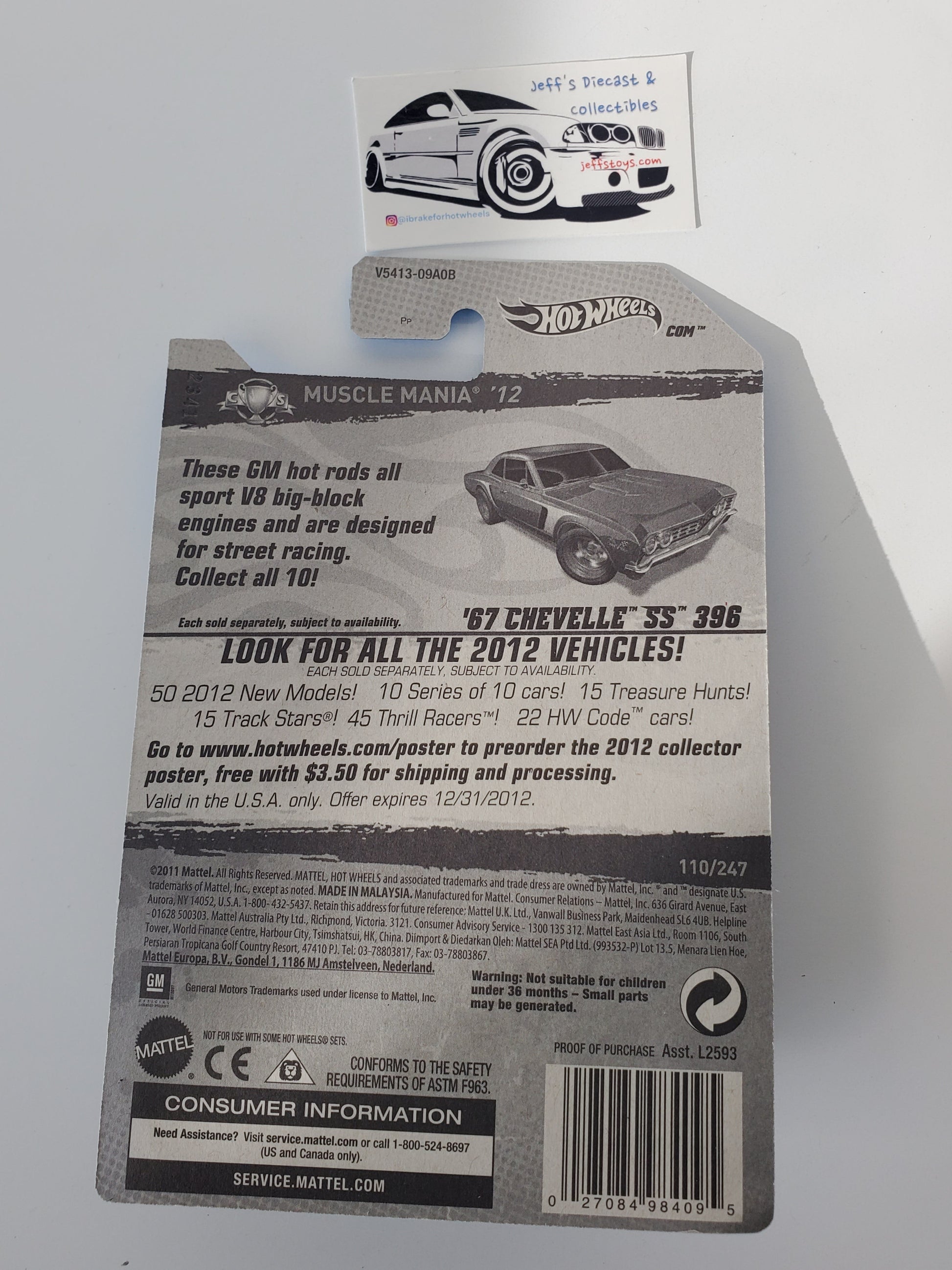 2012 Hot Wheels '67 Chevelle SS 396 #110 Jeff's Diecast & Collectibles