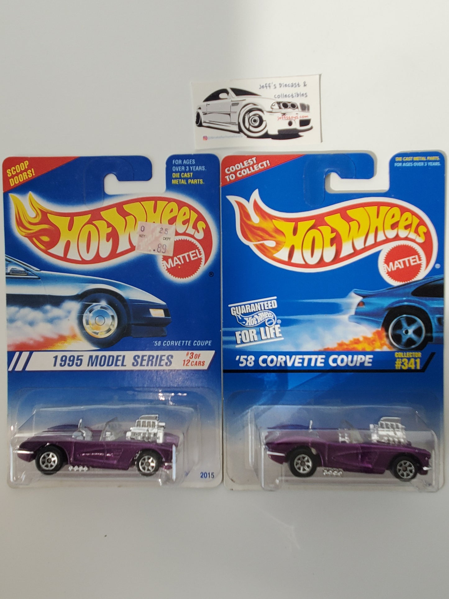 1997 Hot Wheels '58 Corvette #341 - Lot of 2 Card Variations Jeff's Diecast & Collectibles