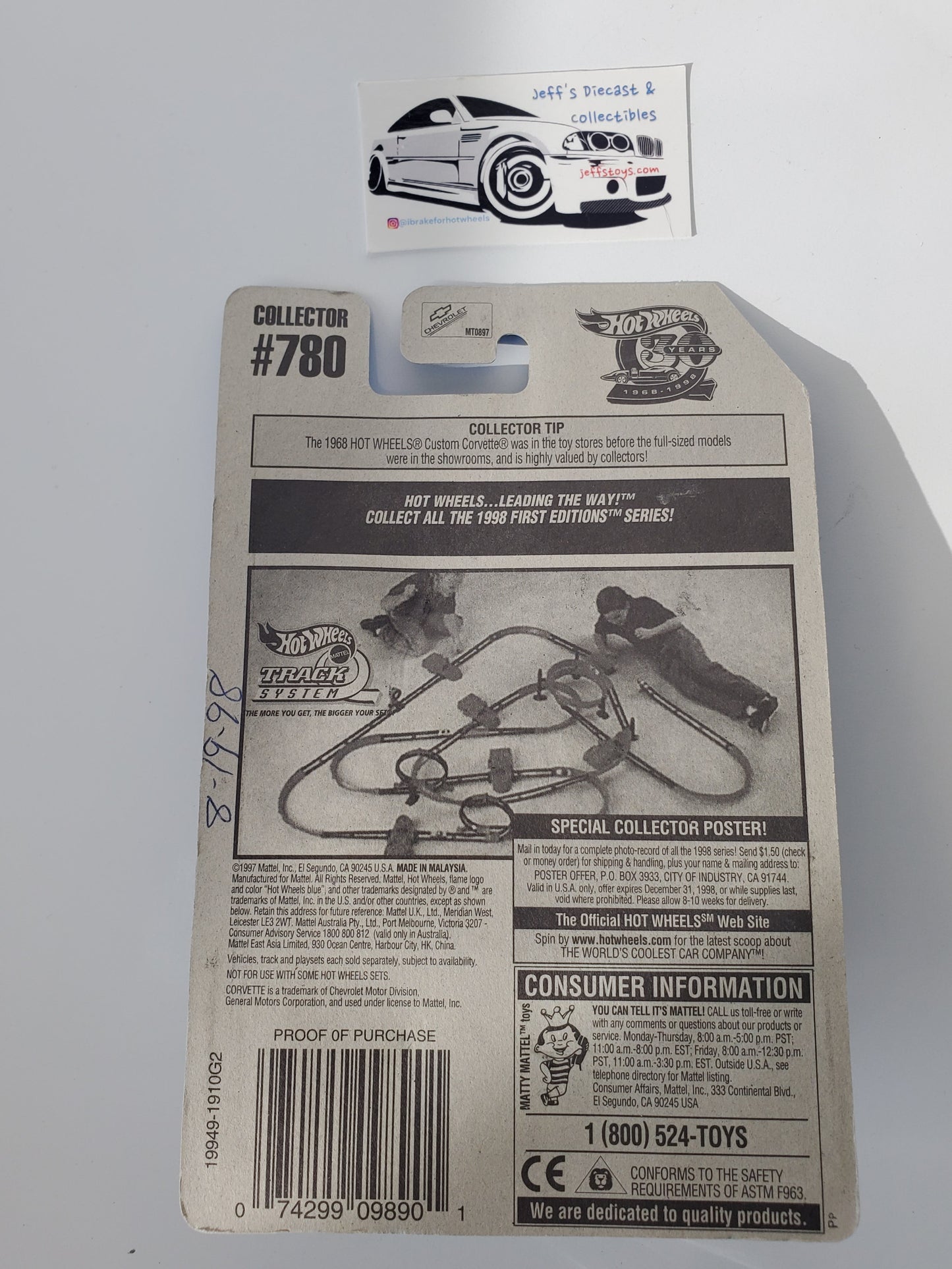 1998 Hot Wheels '58 Corvette #780 - No Blower Engine Jeff's Diecast & Collectibles