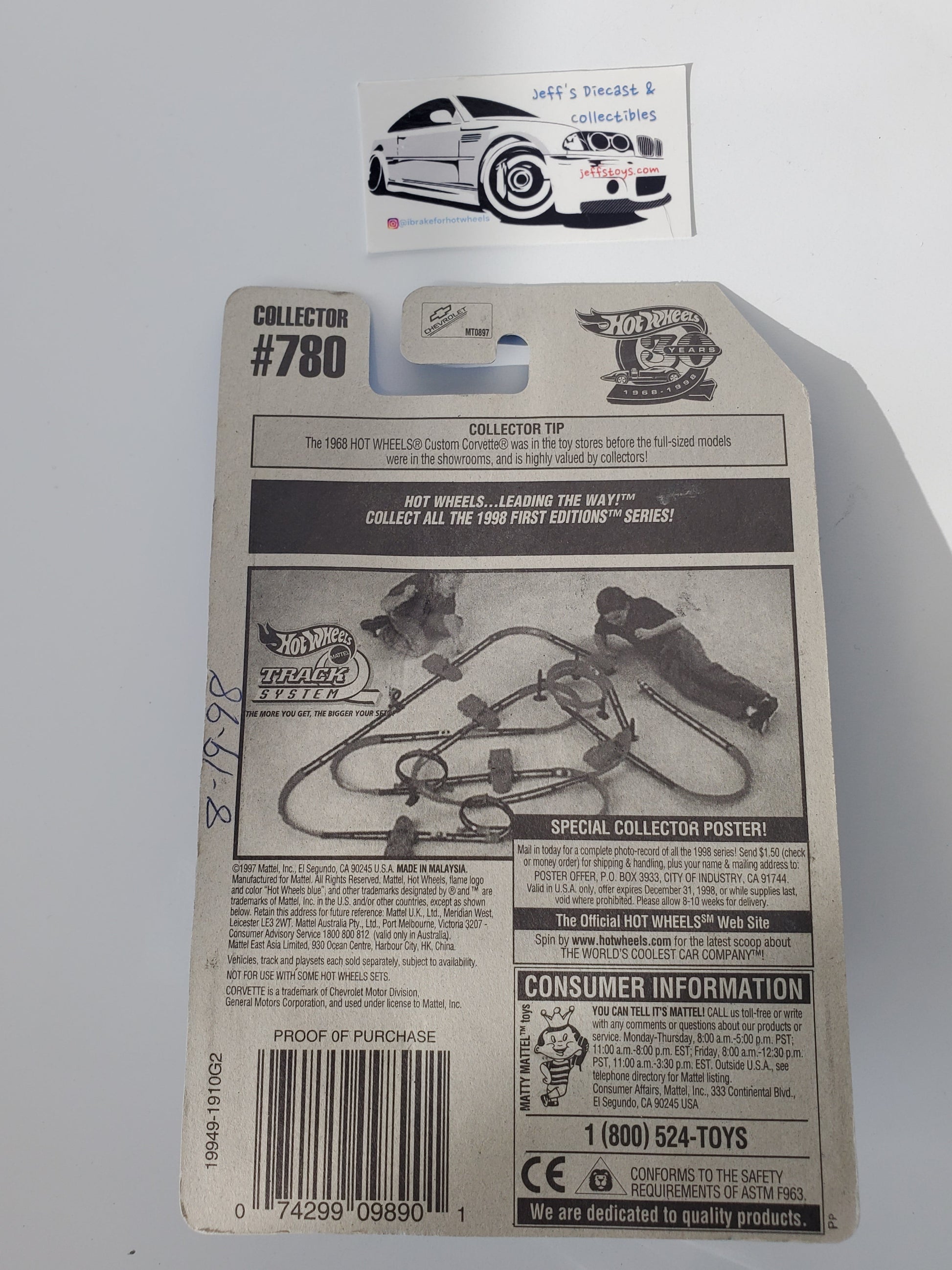 1998 Hot Wheels '58 Corvette #780 - No Blower Engine Jeff's Diecast & Collectibles