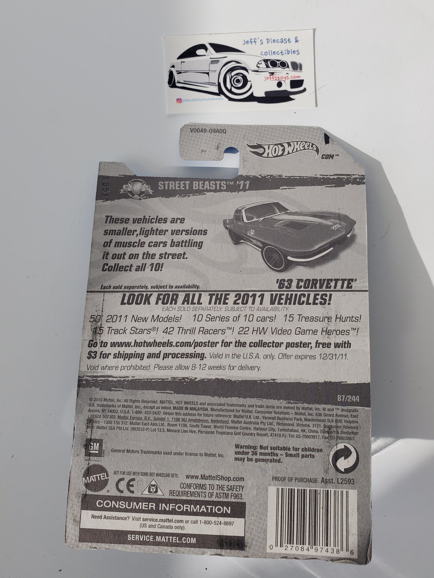 2011 Hot Wheels '63 Corvette #87 Blue Jeff's Diecast & Collectibles