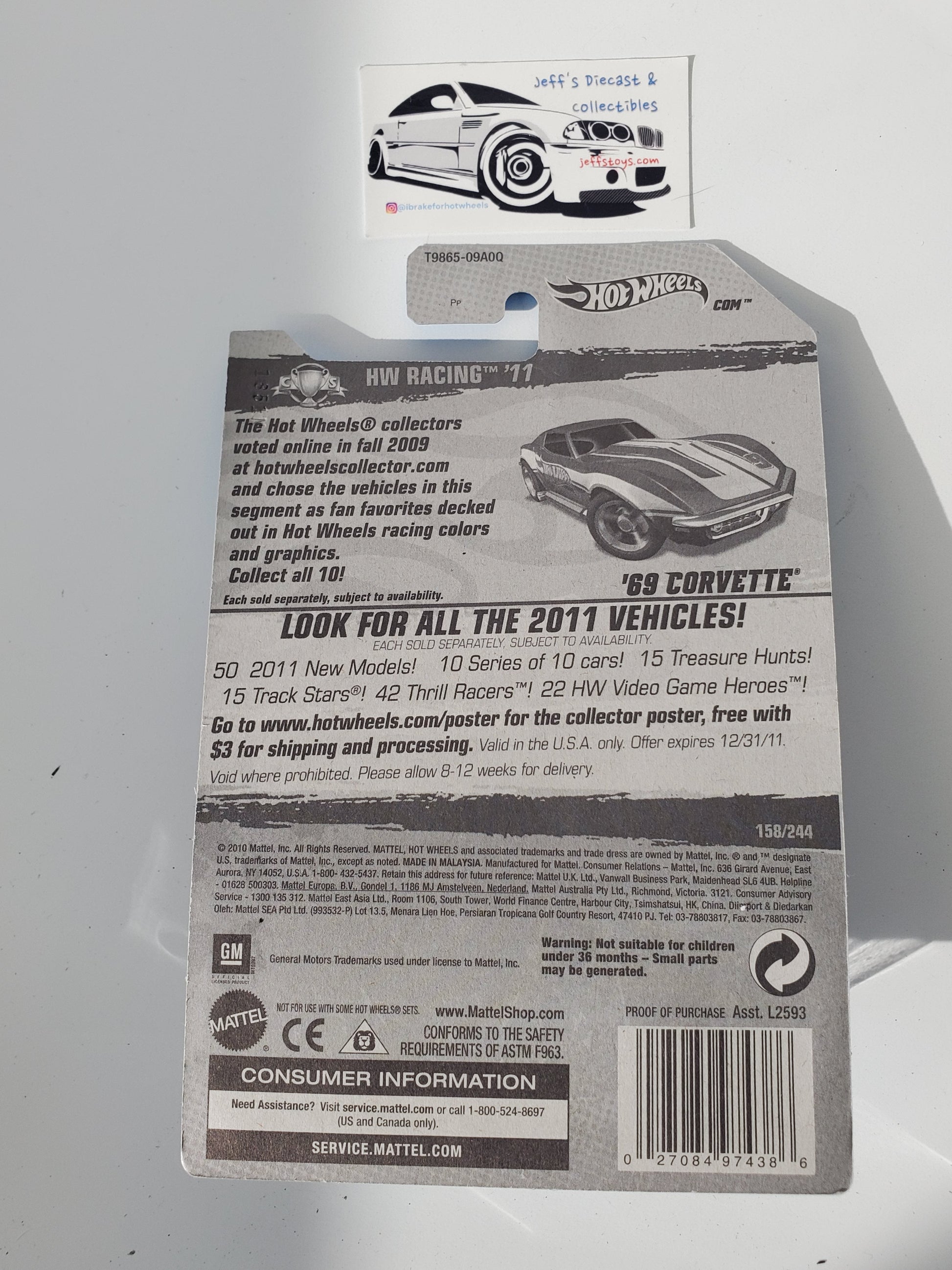 2011 Hot Wheels '69 Corvette #158 Jeff's Diecast & Collectibles