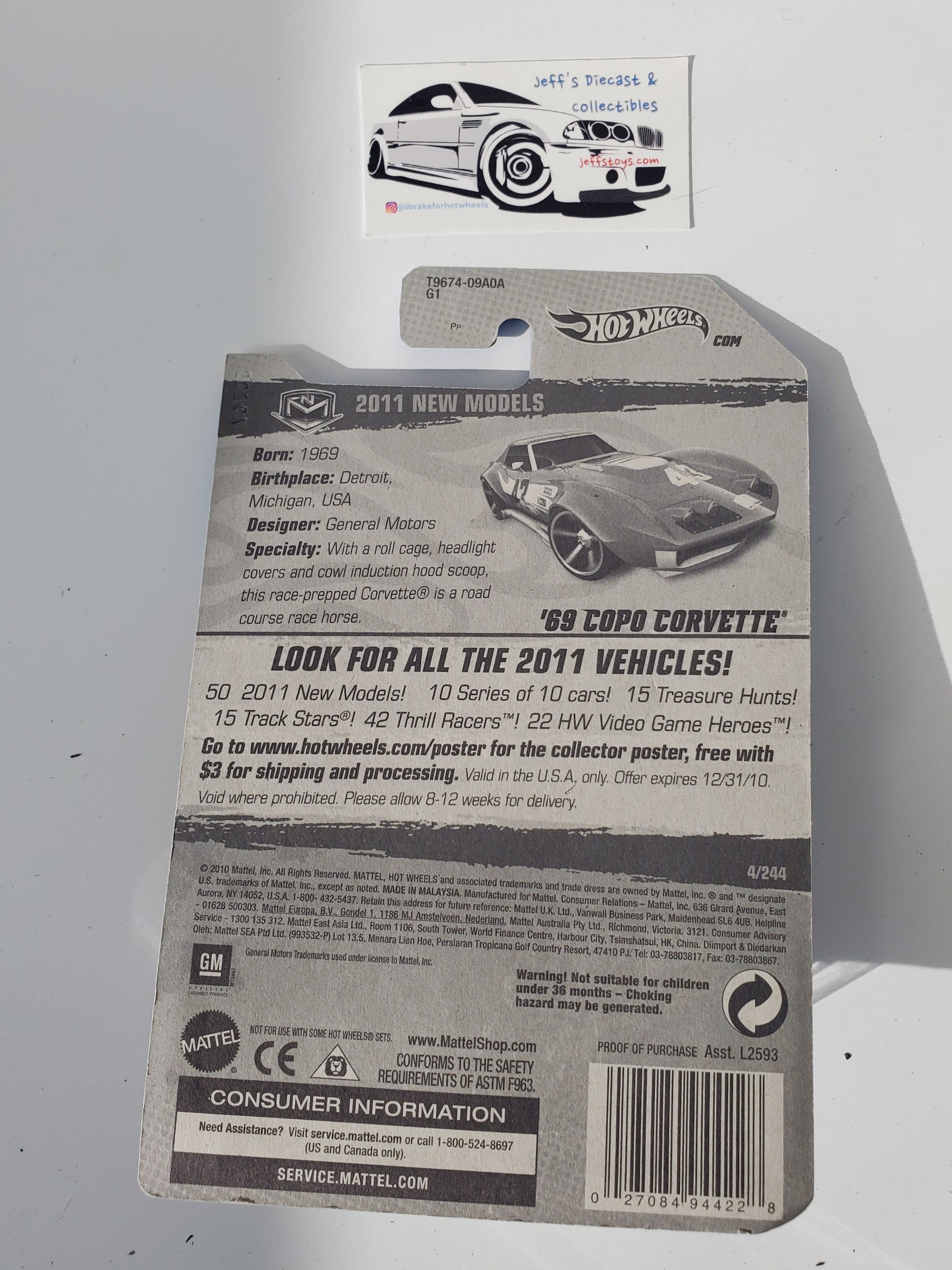 2011 Hot Wheels '69 Copo Corvette #4 Blue Jeff's Diecast & Collectibles