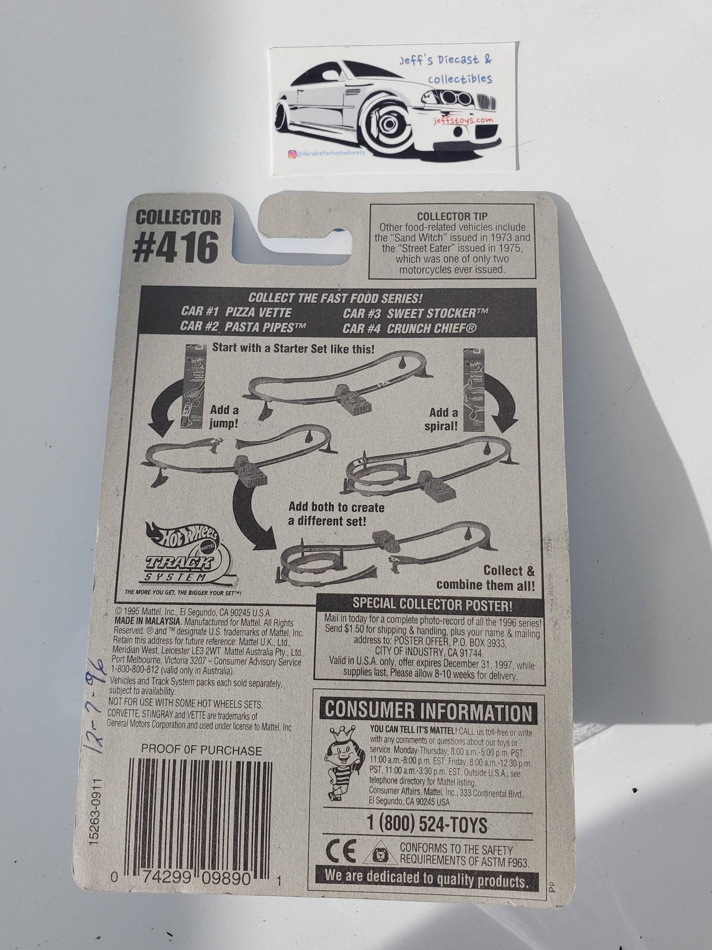 1996 Hot Wheels Corvette Stingray #416 Pizza Vette Jeff's Diecast & Collectibles