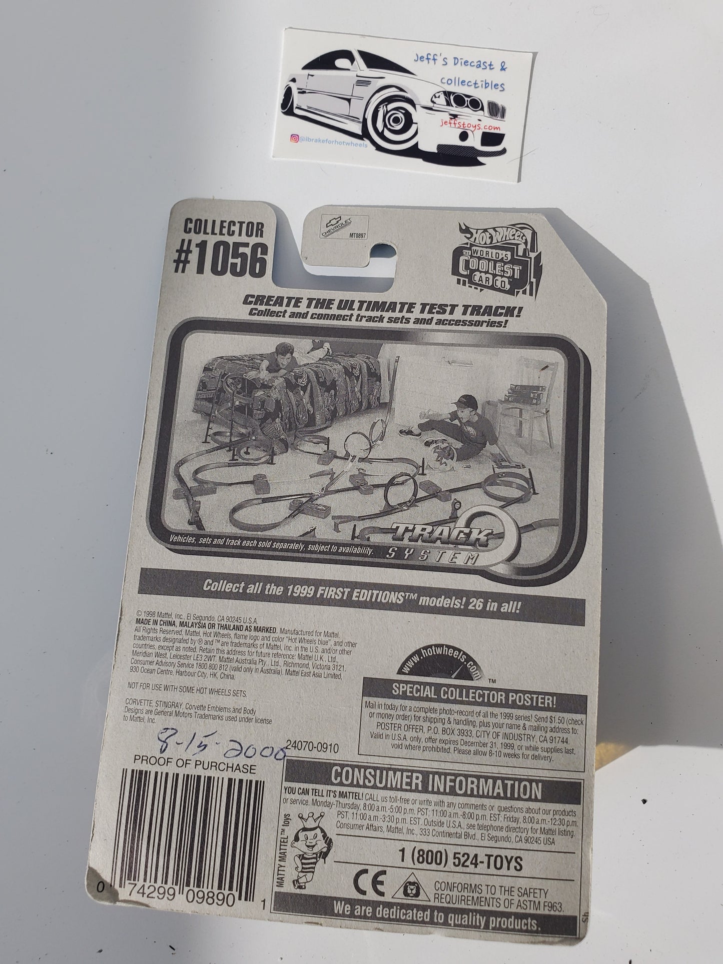 1999 Hot Wheels Corvette Stingray #1056 Yellowed Bubble Jeff's Diecast & Collectibles