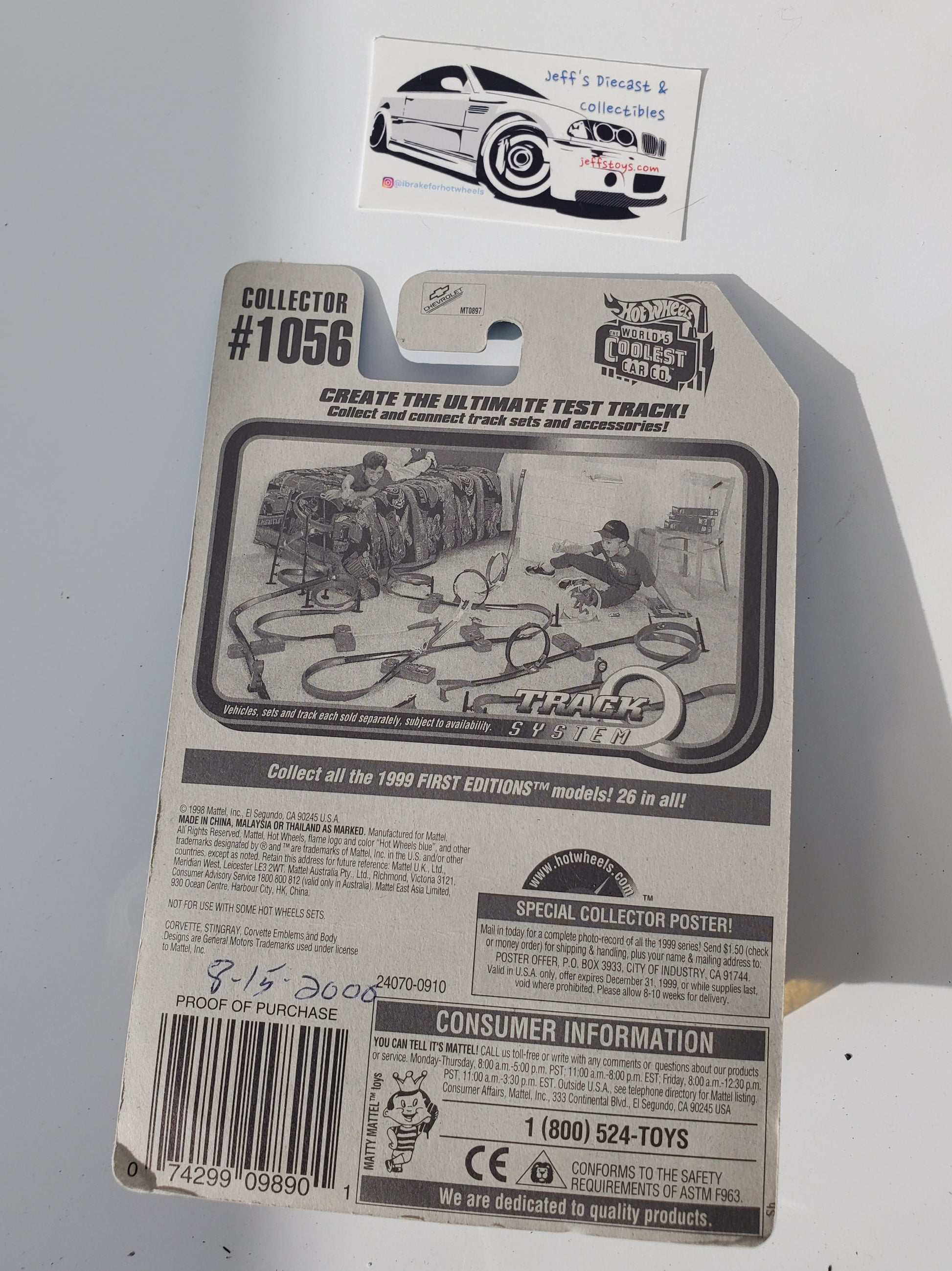 1999 Hot Wheels Corvette Stingray #1056 Yellowed Bubble Jeff's Diecast & Collectibles