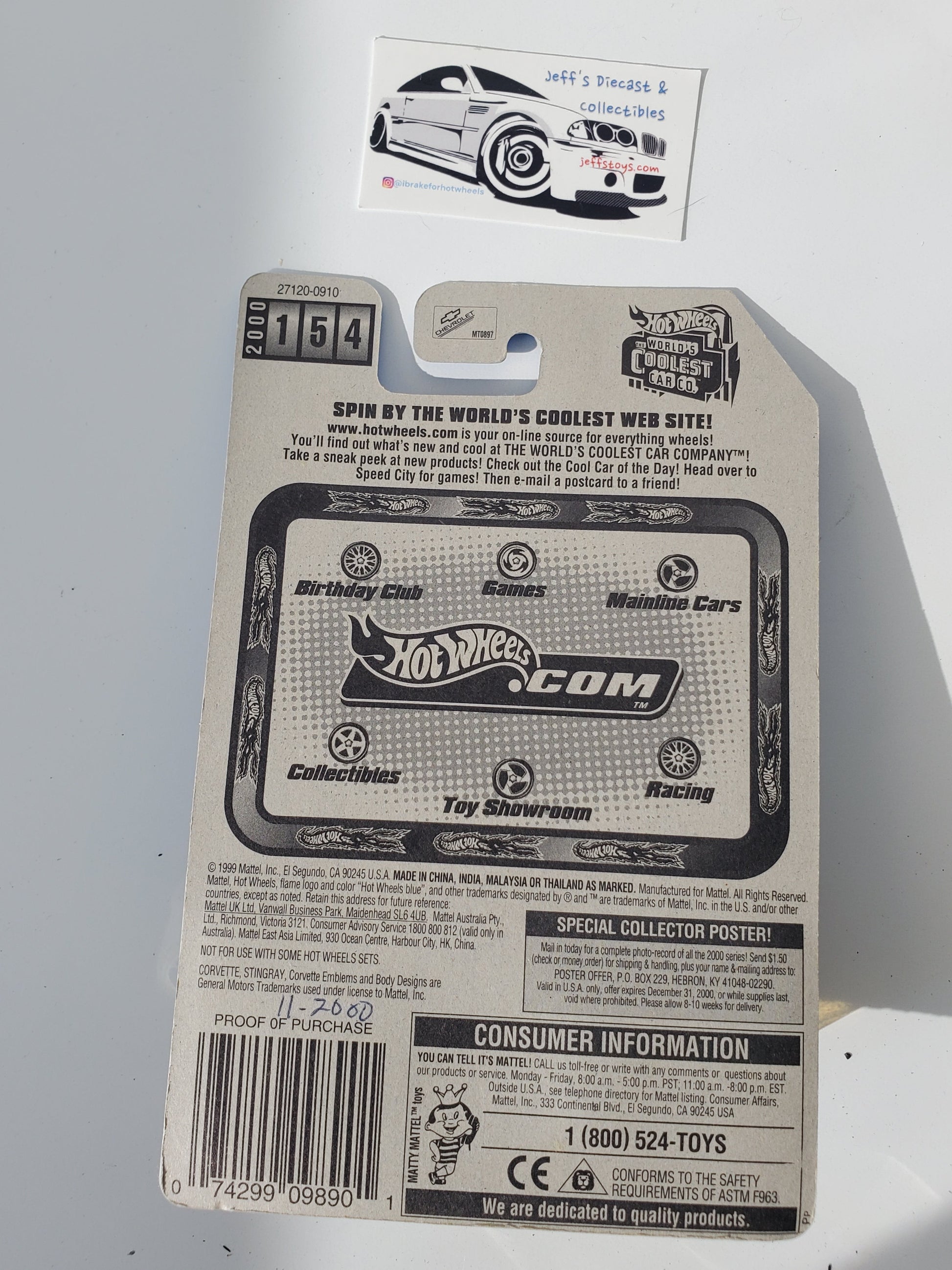 2000 Hot Wheels Corvette Stingray #154 Jeff's Diecast & Collectibles
