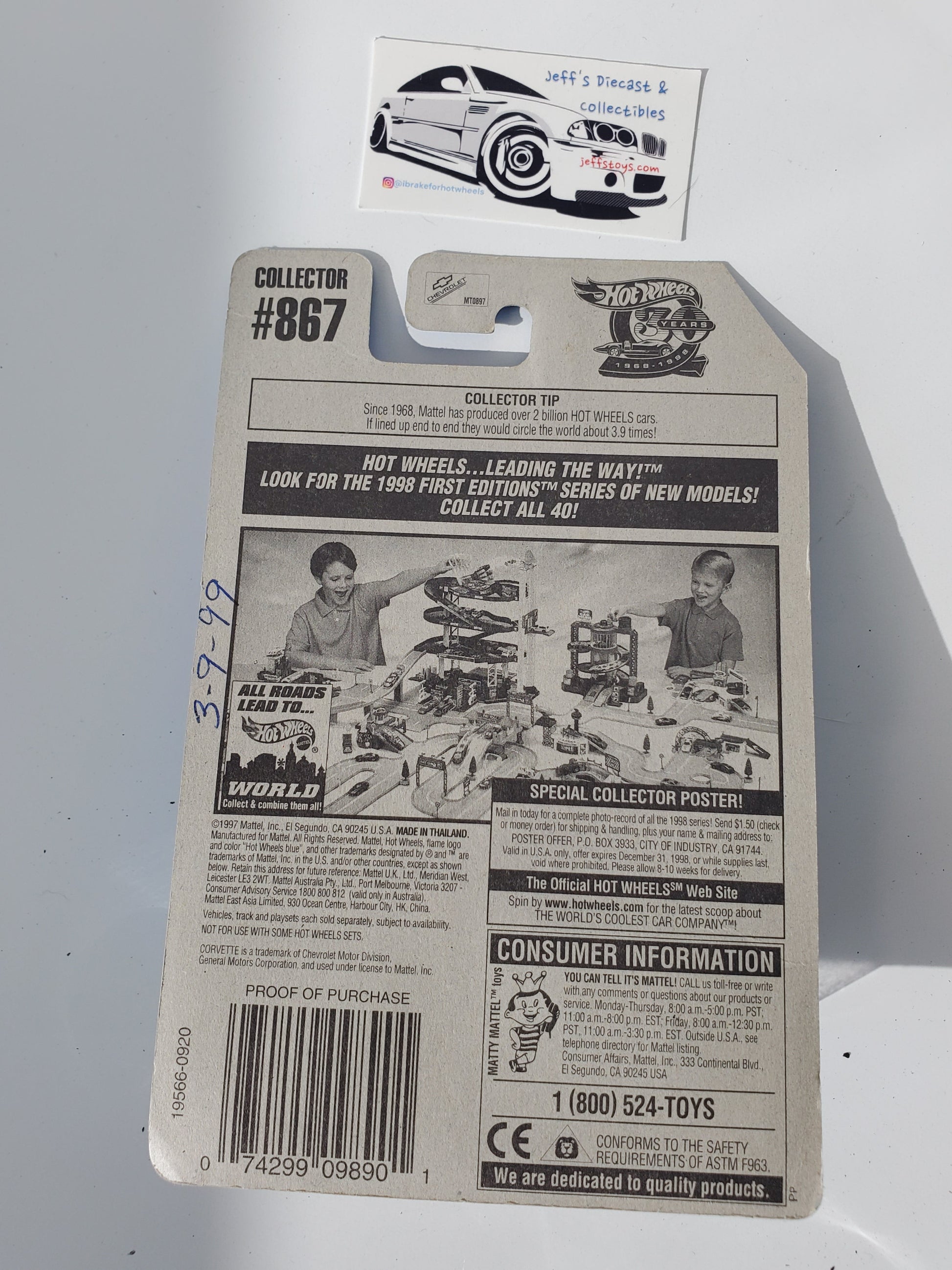 1998 Hot Wheels '97 Corvette #867 Jeff's Diecast & Collectibles