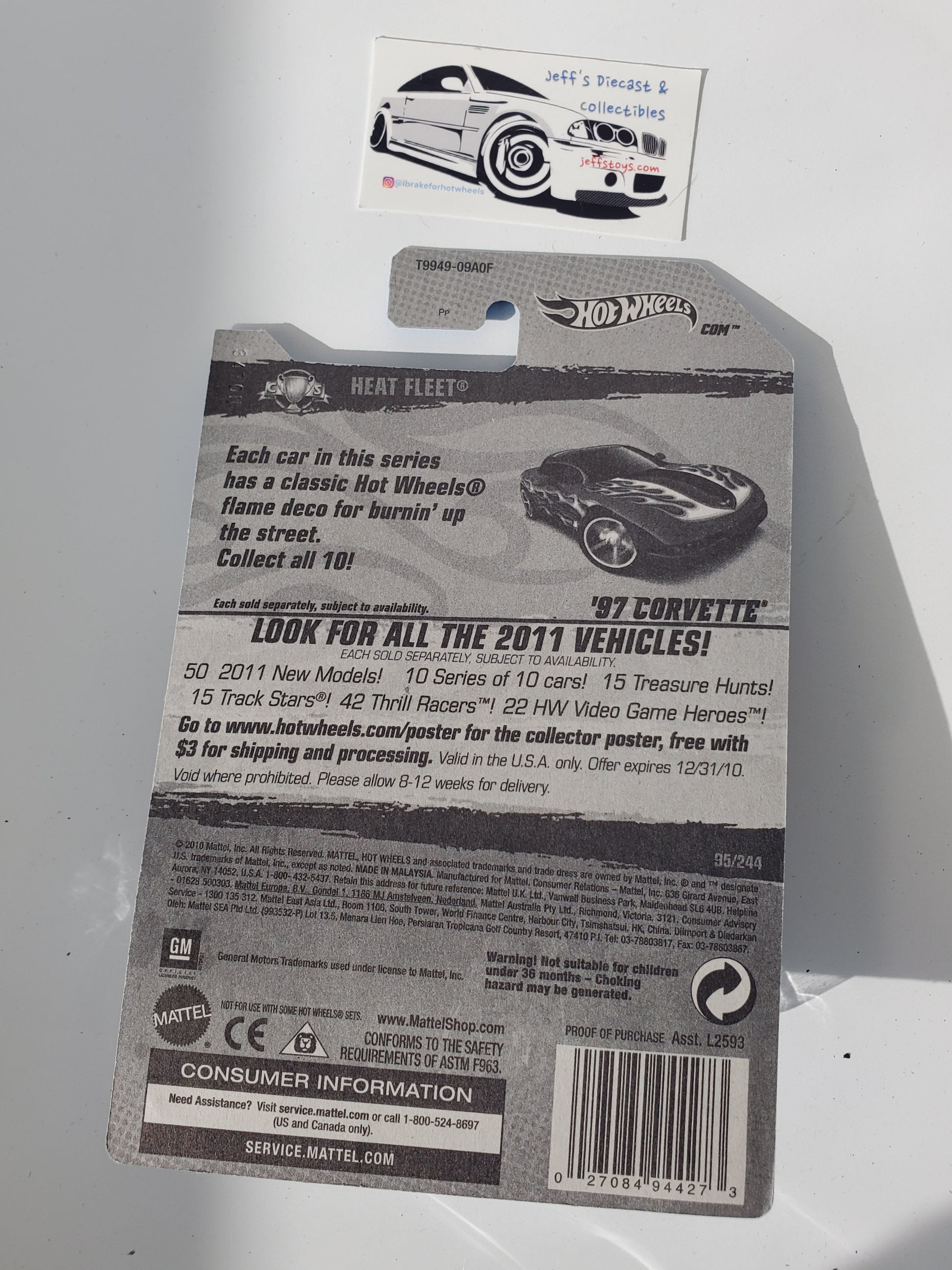 2011 Hot Wheels '97 Corvette #95 Blue Jeff's Diecast & Collectibles