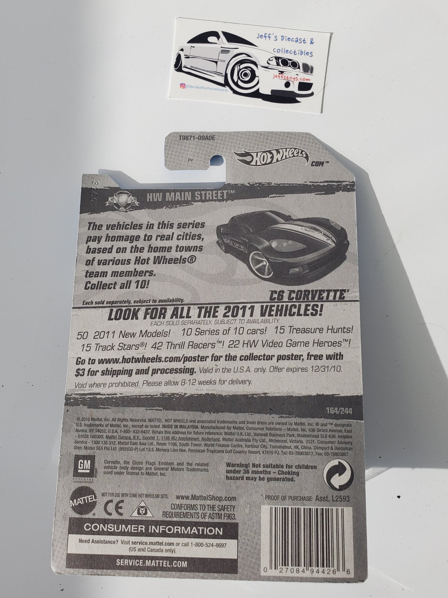 2011 Hot Wheels C6 Corvette #164 Black Jeff's Diecast & Collectibles
